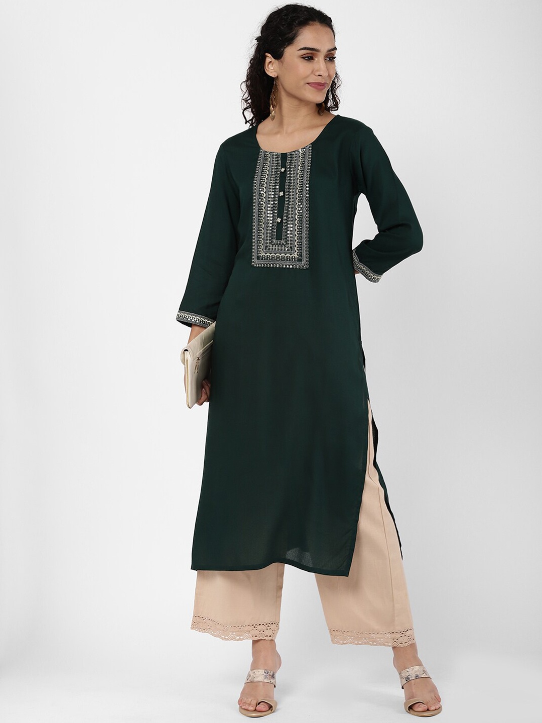 R&B Women Black Thread Work Kurta