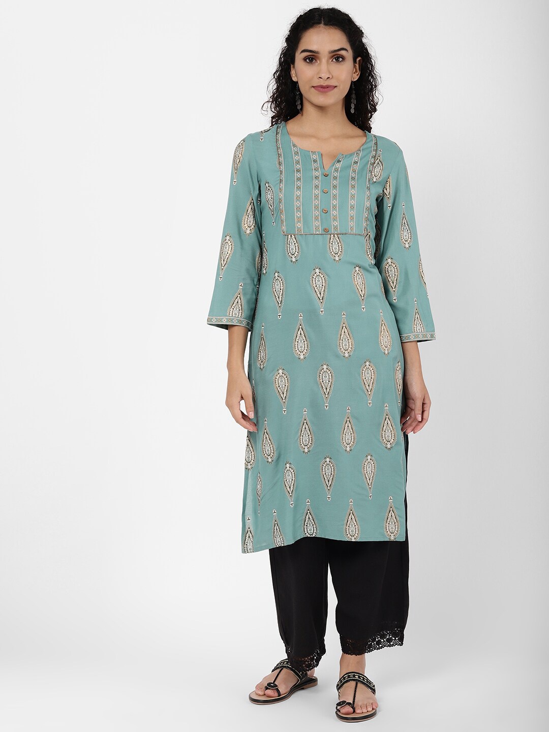 R&B Women Blue Ethnic Motifs Printed Gotta Patti Kurta
