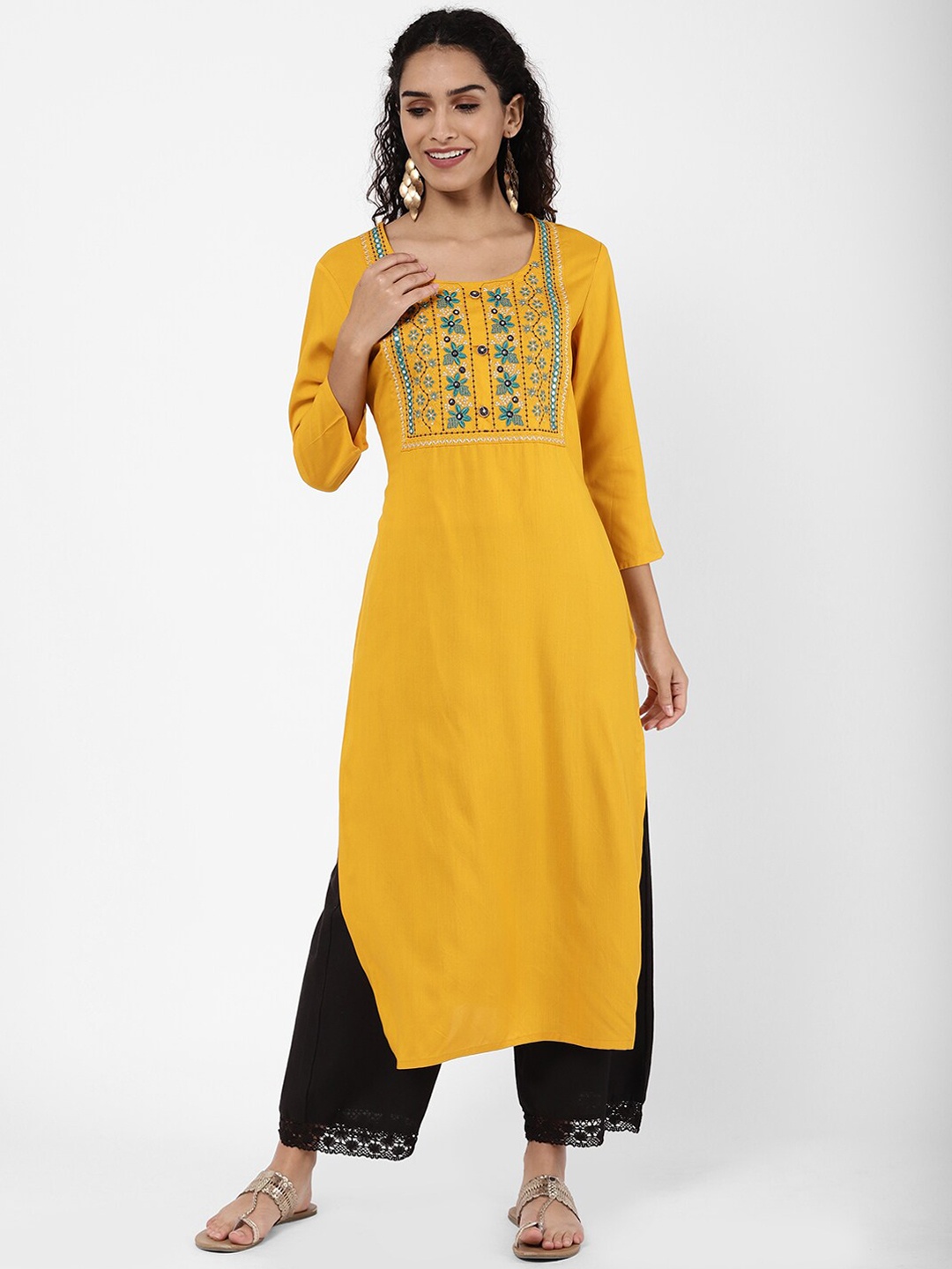 

R&B Women Yellow Thread Work Kurta