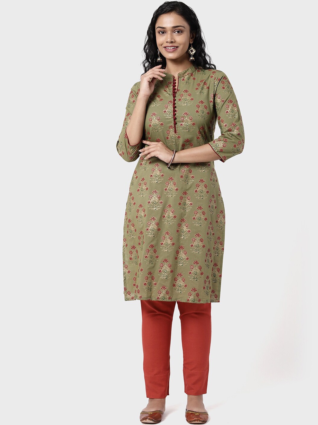 

R&B Women Olive Green Ethnic Motifs Printed Kurta