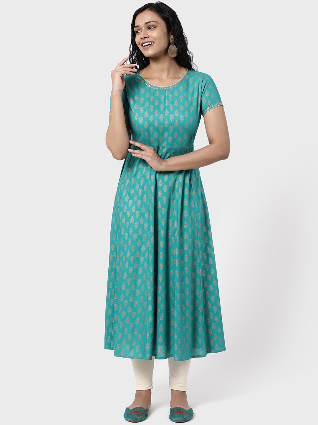 

R&B Women Blue Ethnic Motifs Printed Thread Work Kurta
