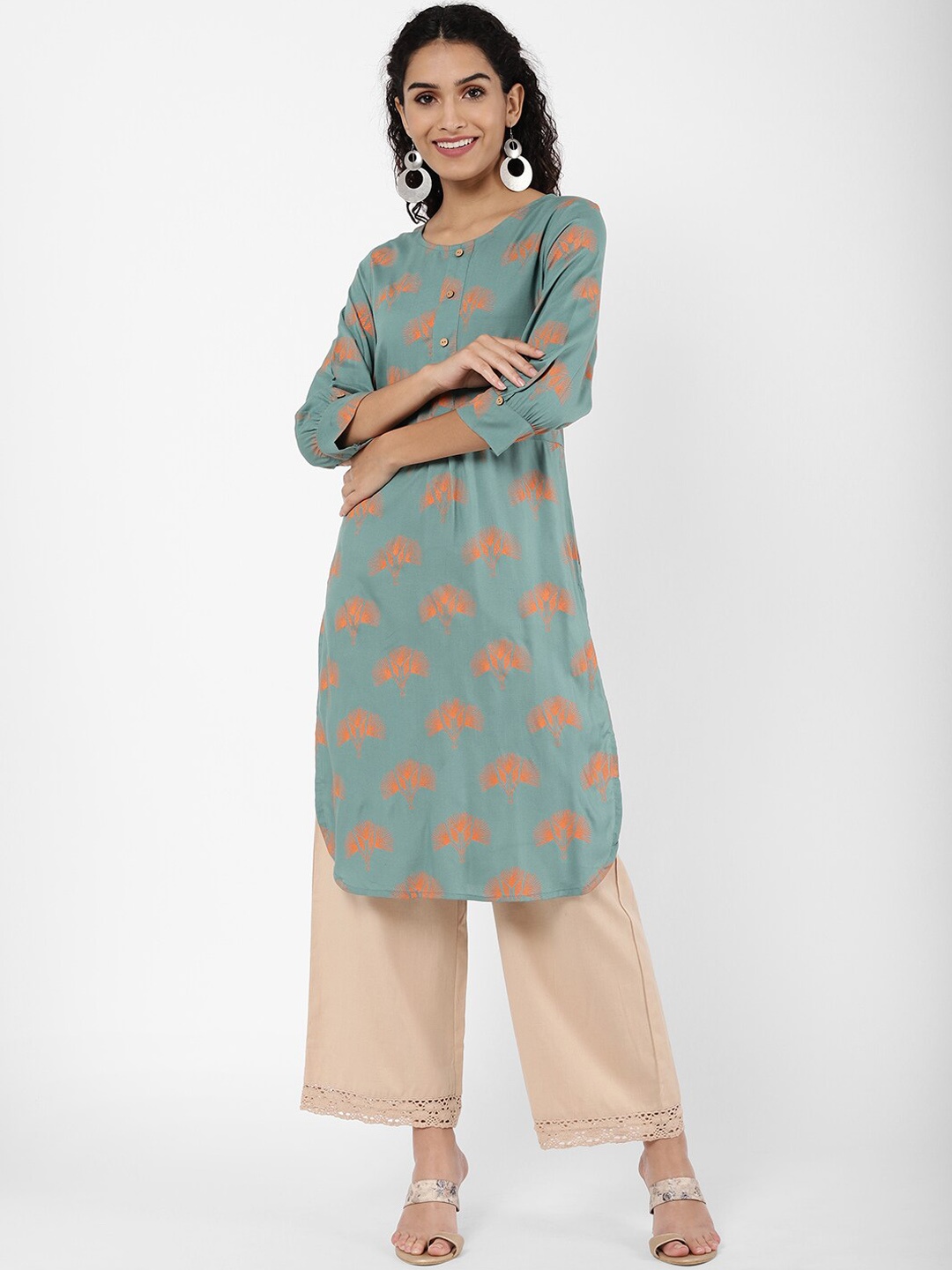 

R&B Women Green Floral Printed Kurta