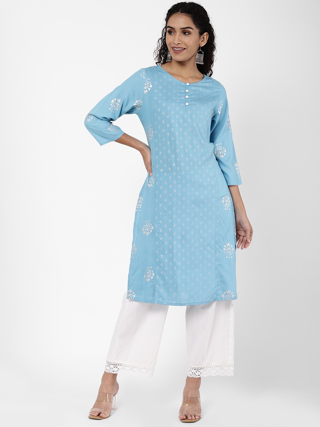 

R&B Women Yellow Geometric Keyhole Neck Kurta