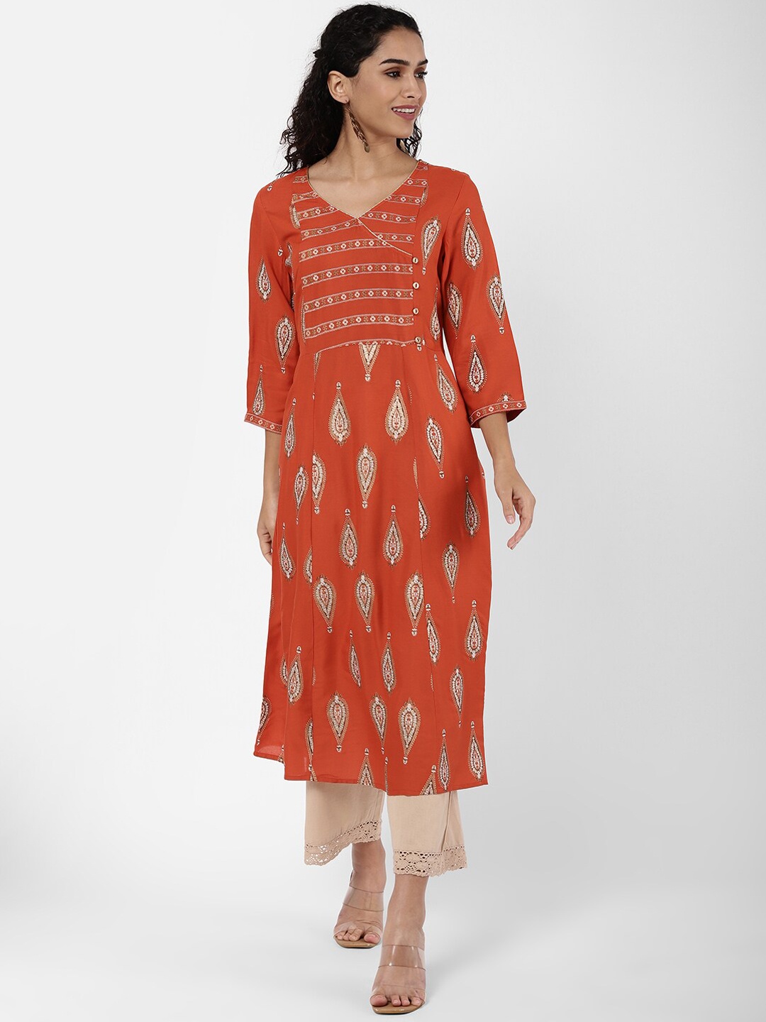 

R&B Women Orange Ethnic Motifs Printed Anarkali Kurta