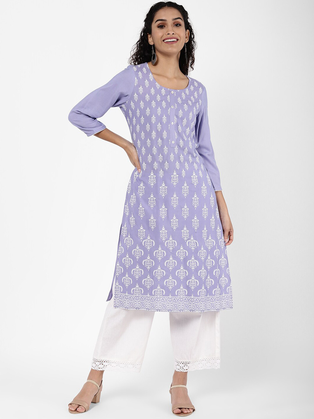 

R&B Women Purple & White Ethnic Motifs Printed Kurta