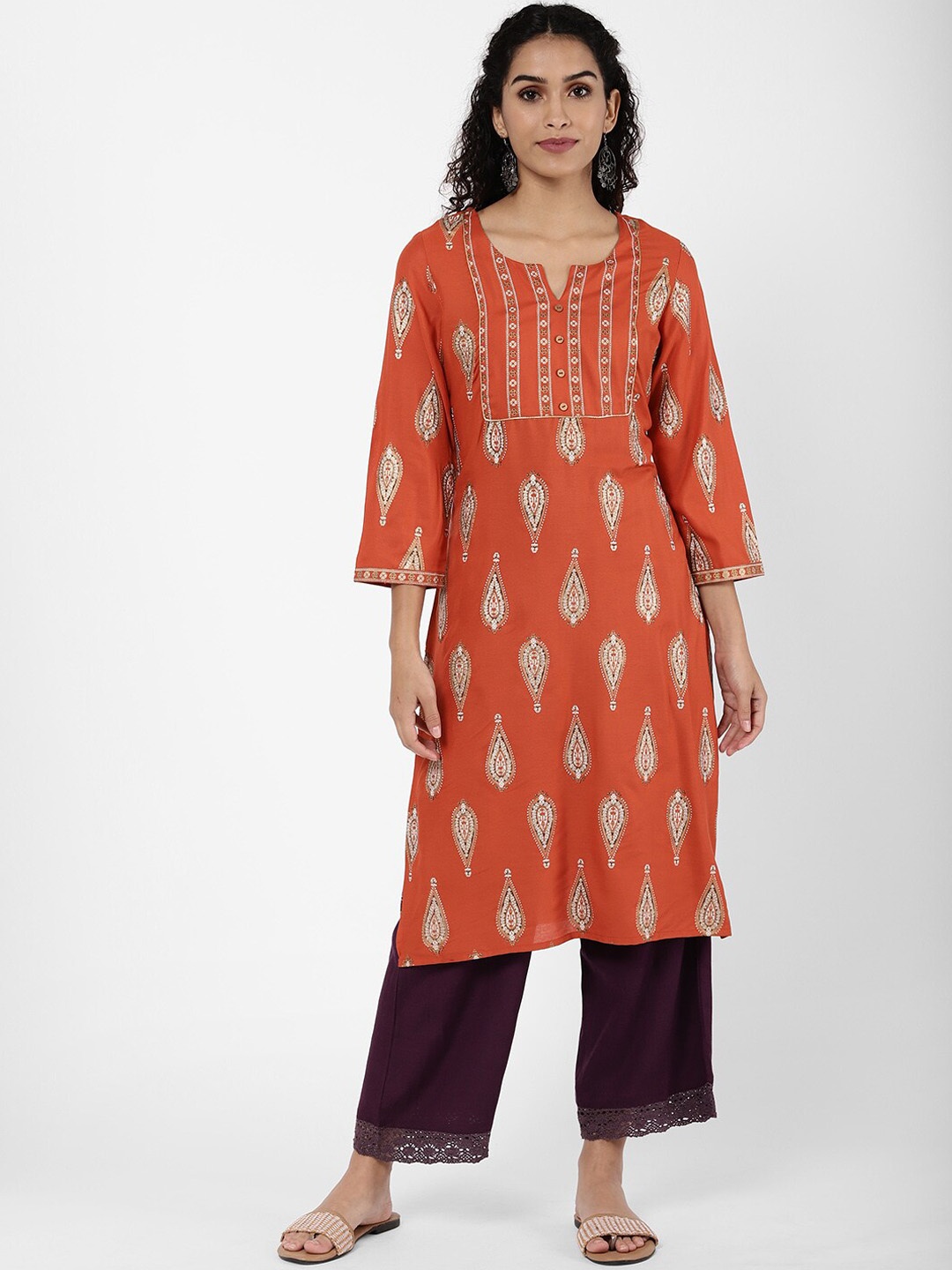 

R&B Women Orange Ethnic Motifs Printed Kurta
