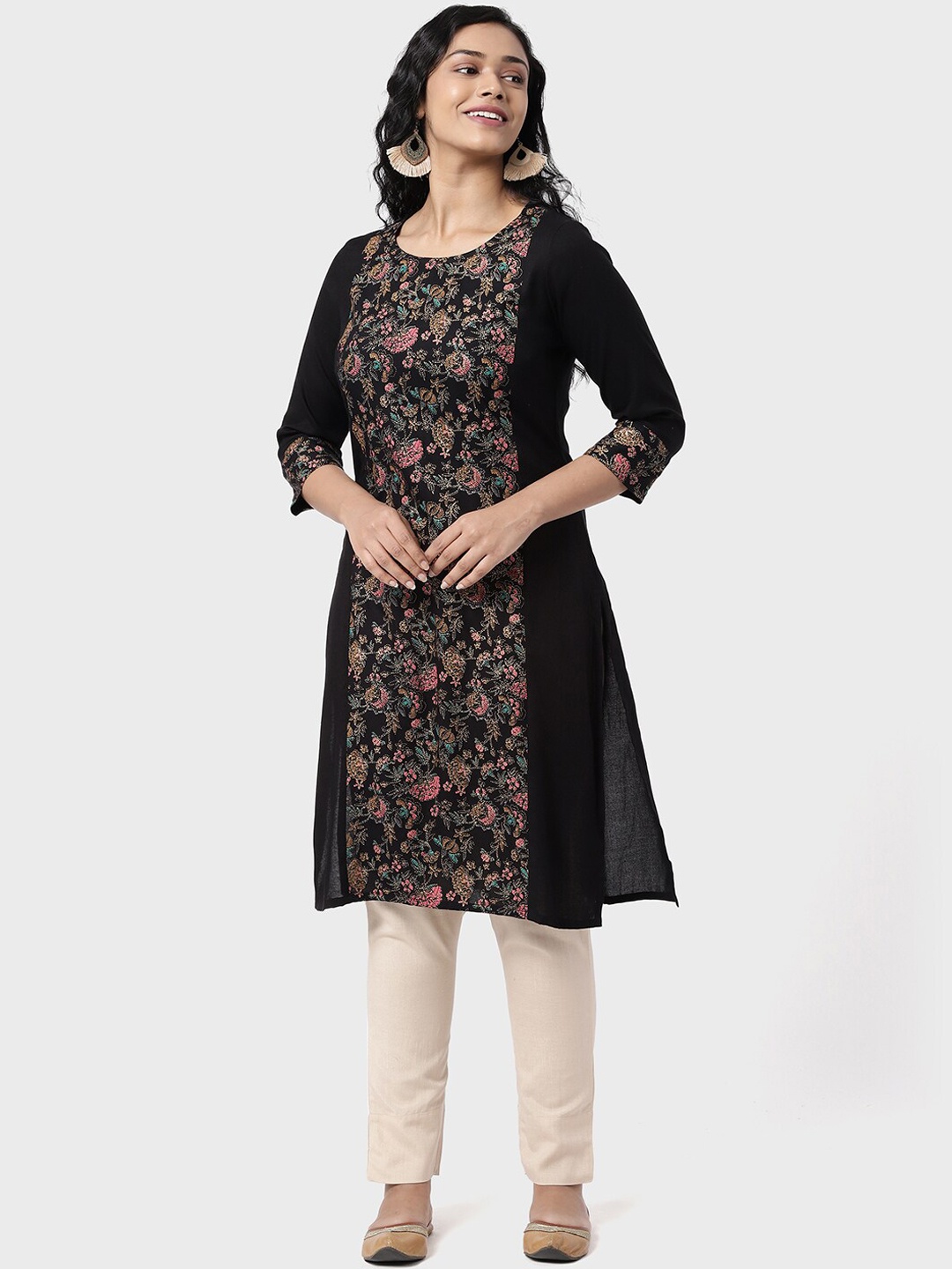 

R&B Women Black Printed Regular Kurta