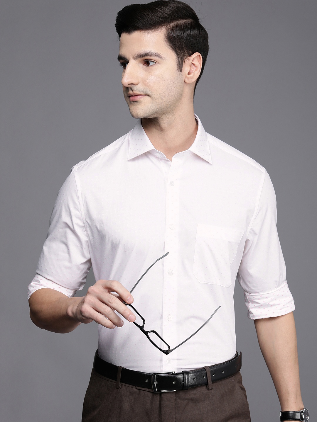 

Louis Philippe Men Textured Classic Fit Pure Cotton Formal Shirt, White