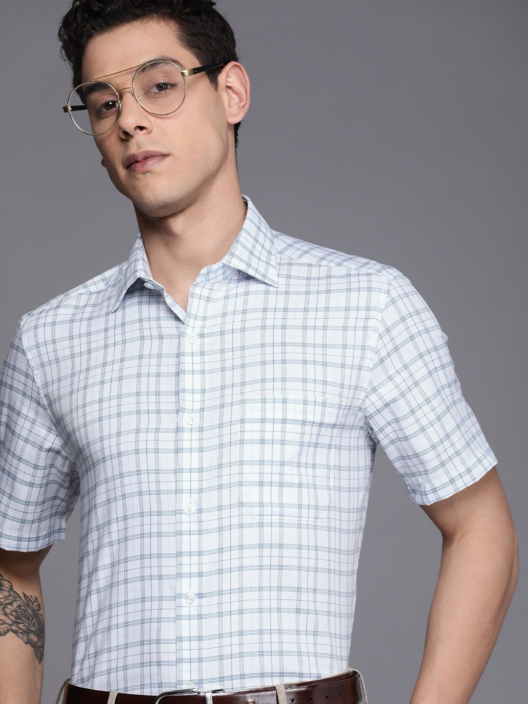 

Louis Philippe Men White Pure Cotton Classic Checked Formal Shirt