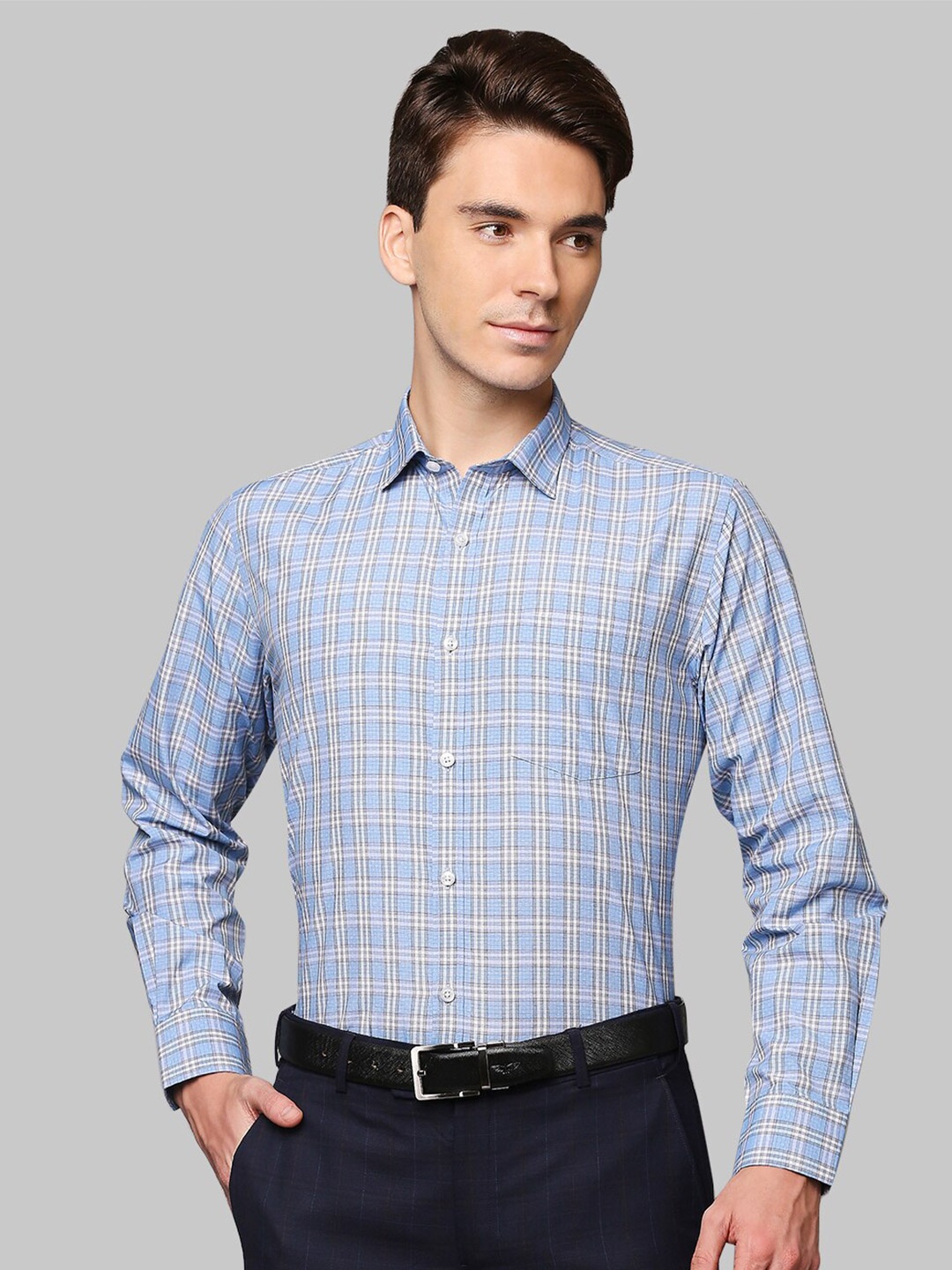 

Park Avenue Men Blue Checked Formal Shirt