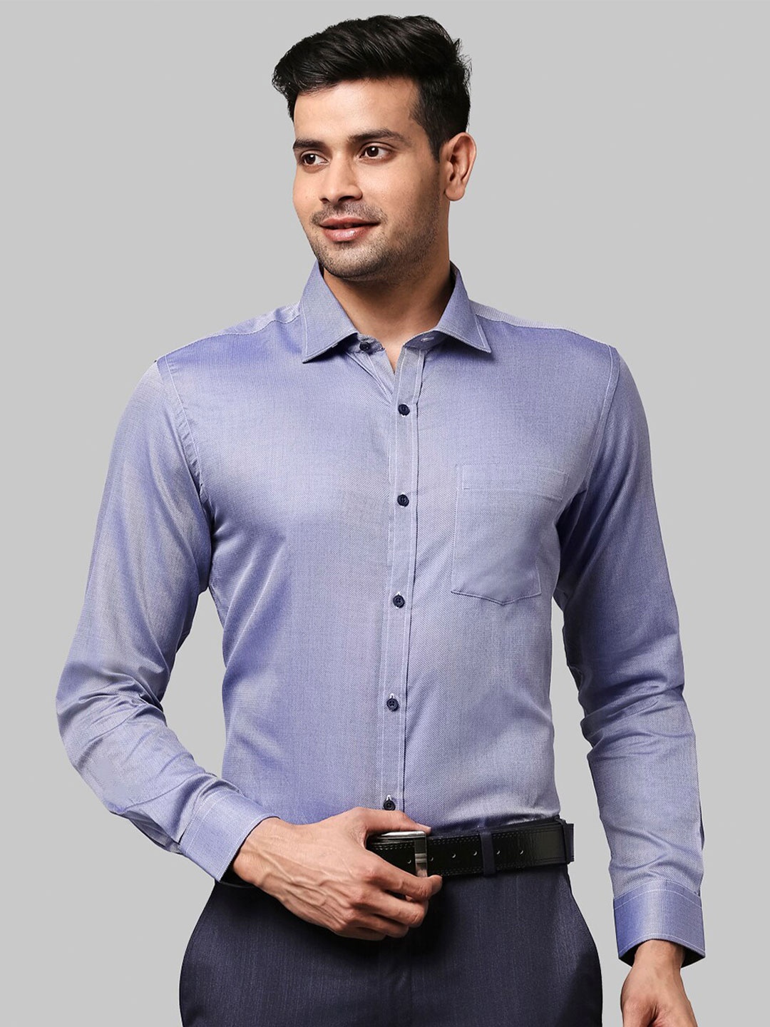 

Park Avenue Men Blue Textured Solid opaque Formal Shirt
