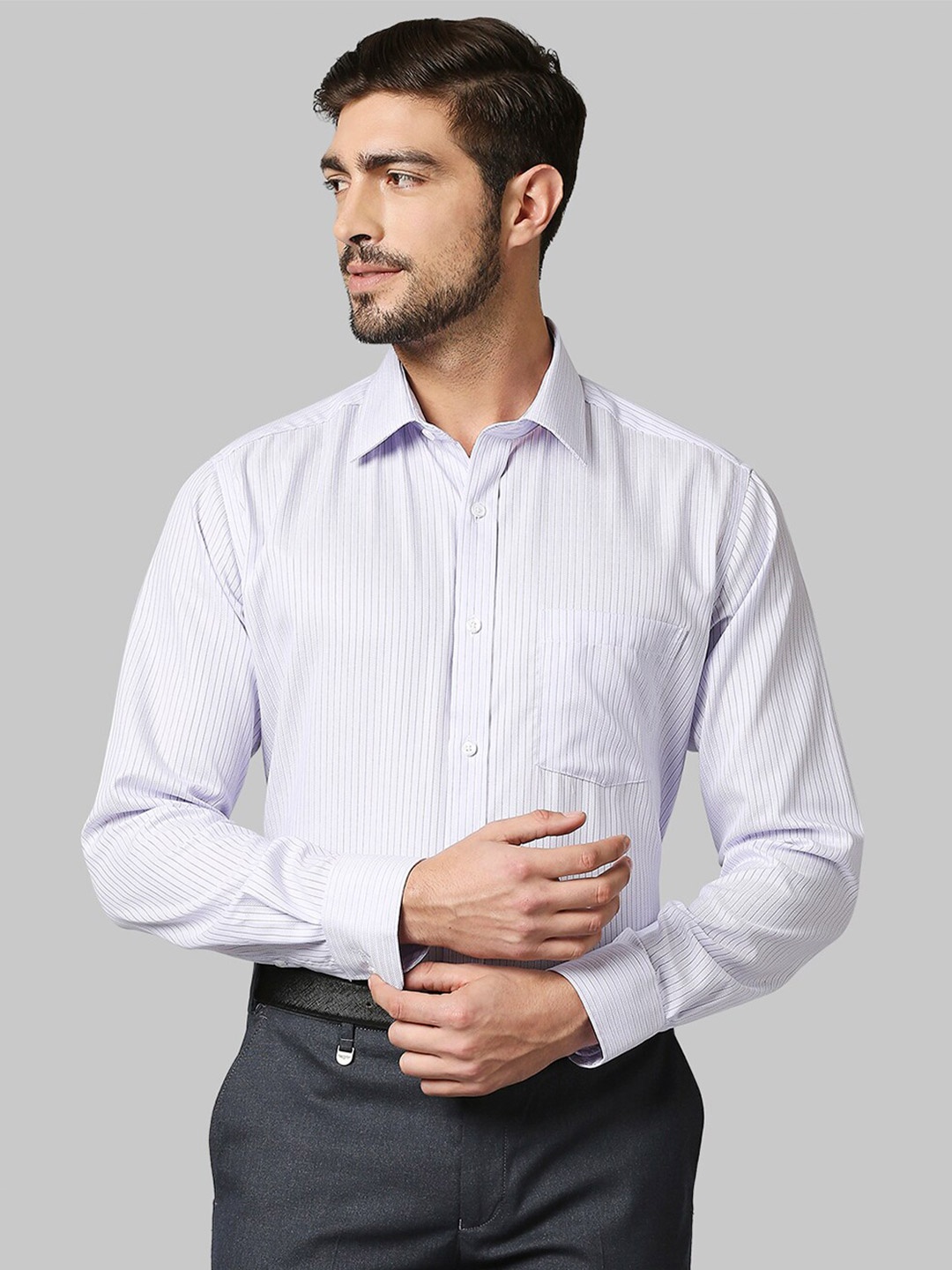

Park Avenue Men Purple Striped Formal Shirt