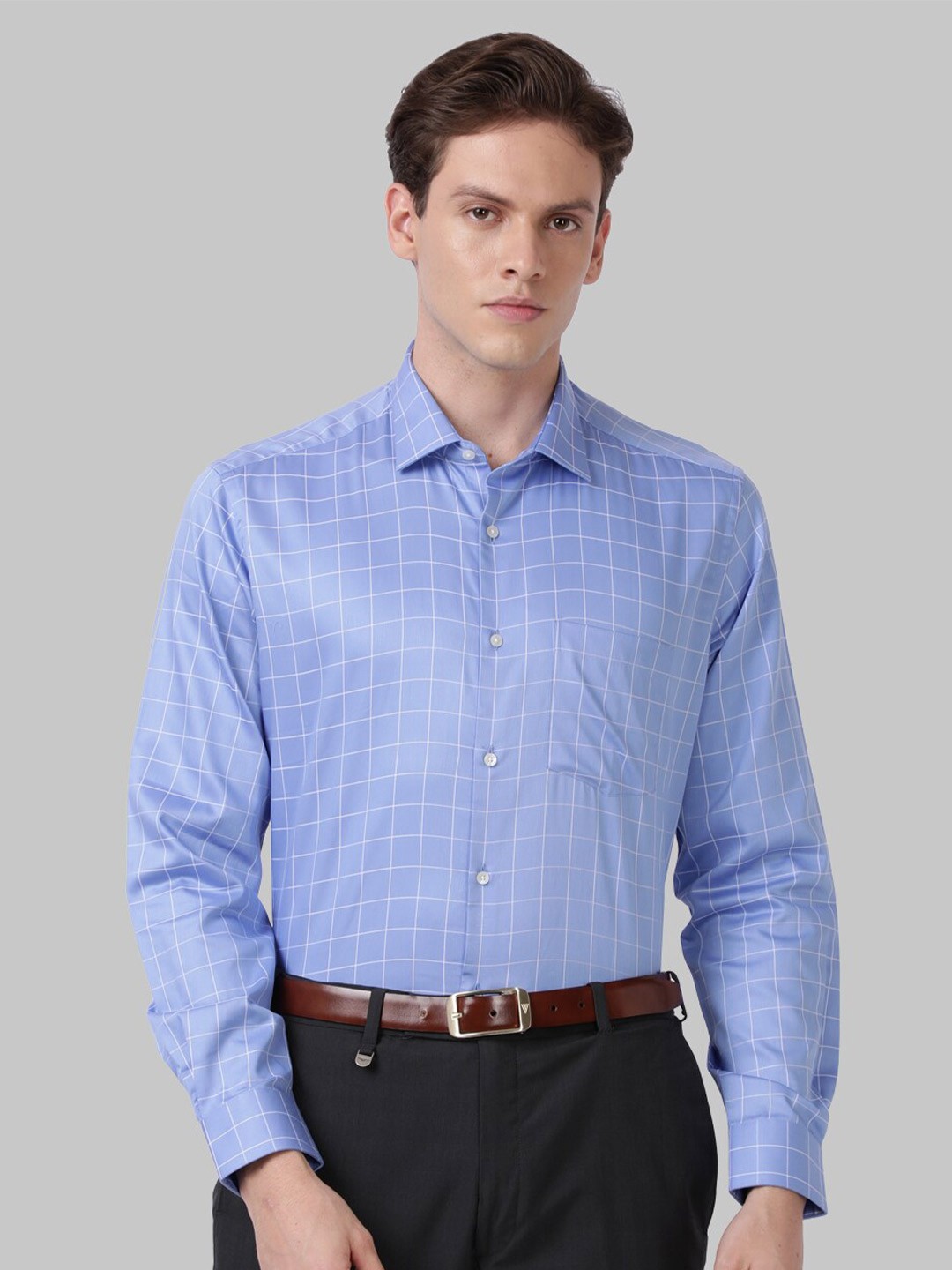

Park Avenue Men Blue Checked Formal Shirt