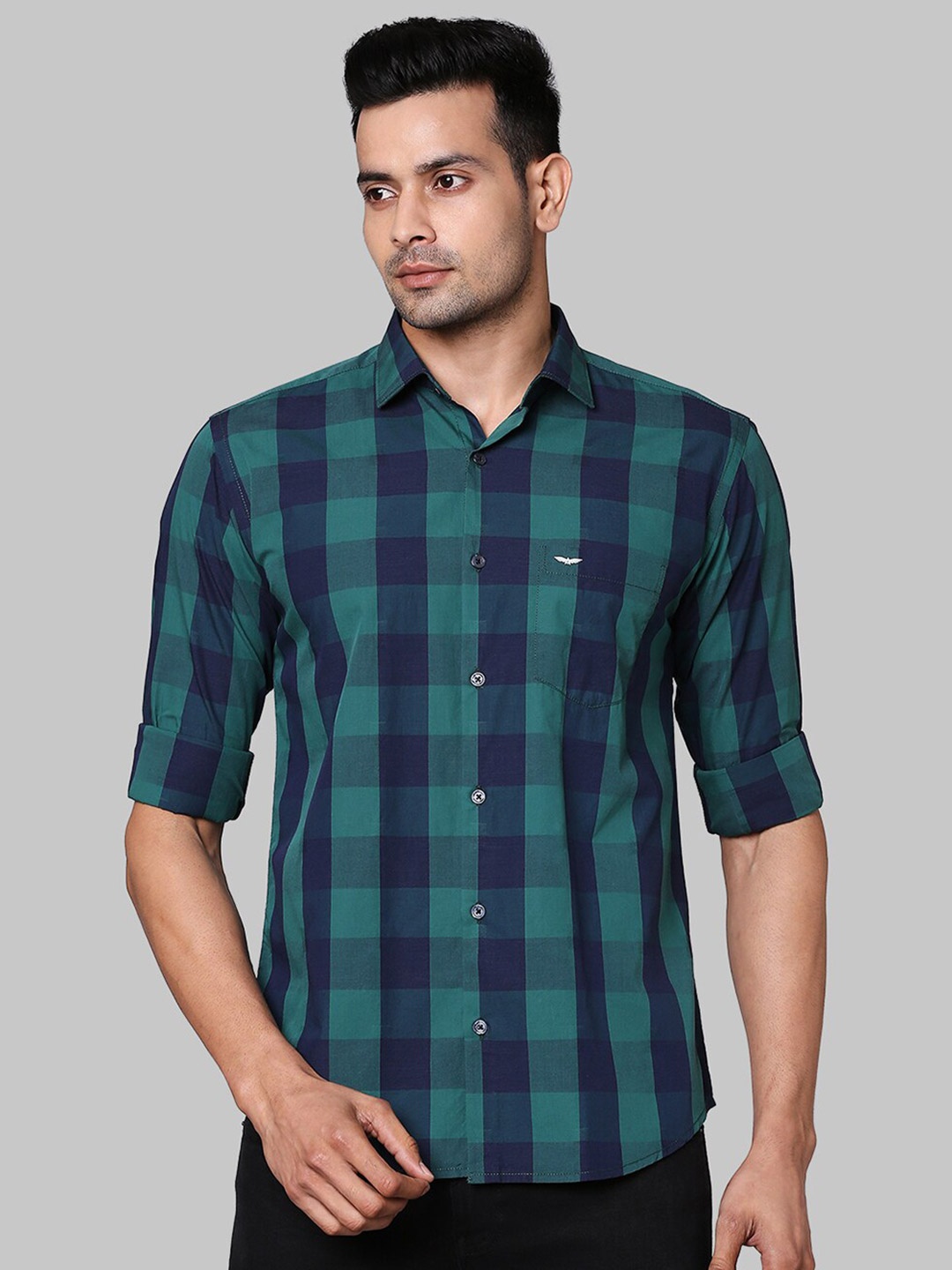 

Park Avenue Men Green Slim Fit Buffalo Checks Checked Casual Shirt