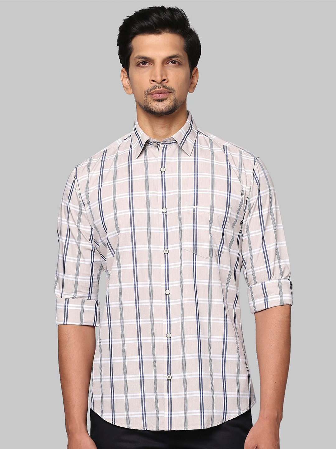 

Park Avenue Men Beige Slim Fit Checked Casual Shirt