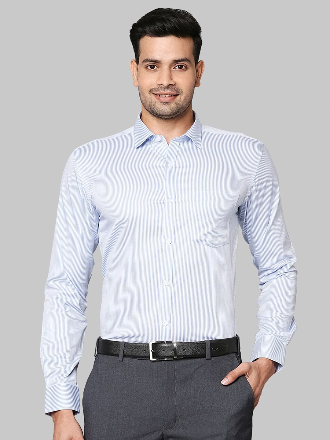 

Park Avenue Men Blue Striped Formal Shirt
