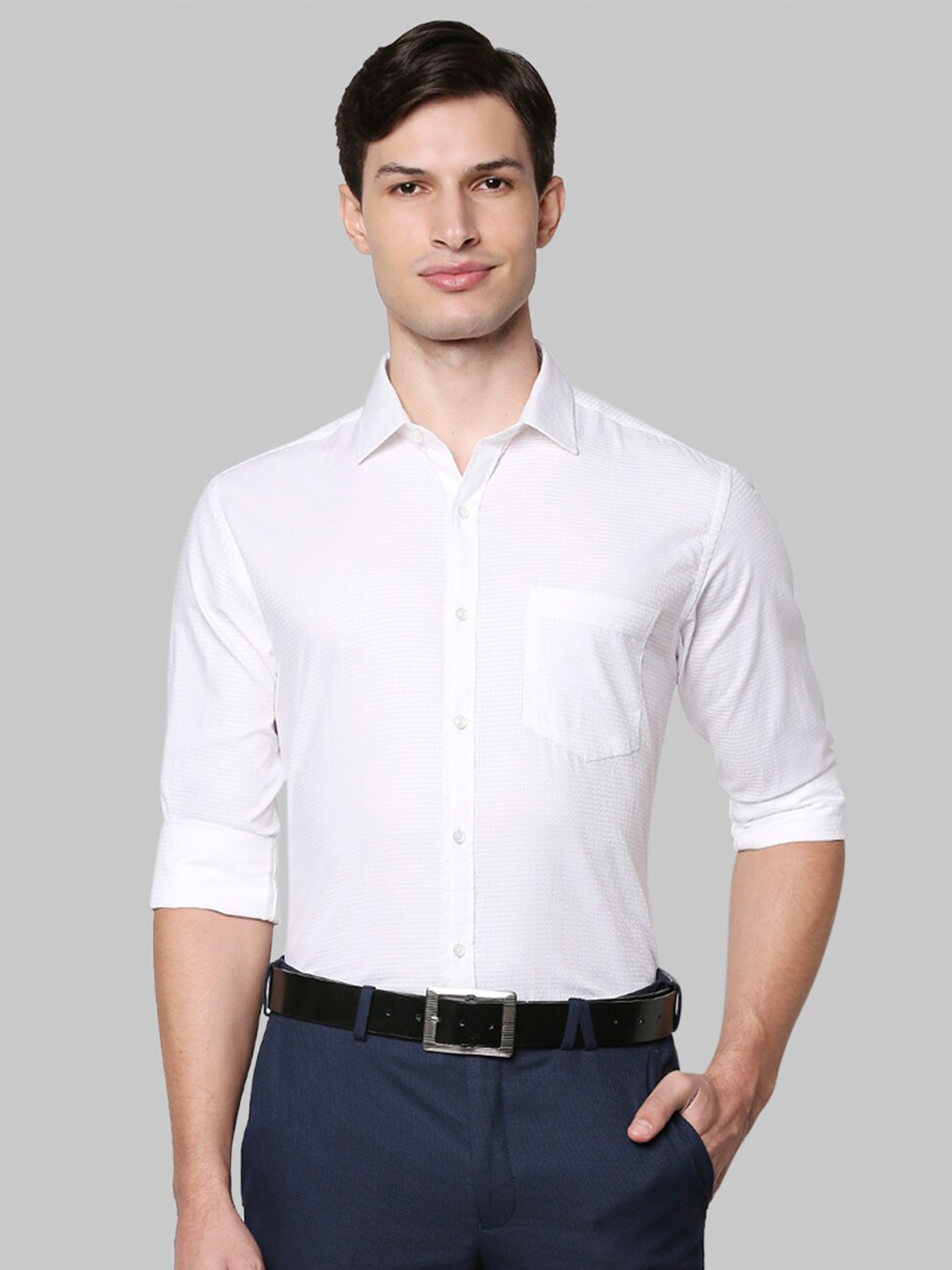 

Park Avenue Men White Slim Fit Micro Checks Checked Formal Shirt
