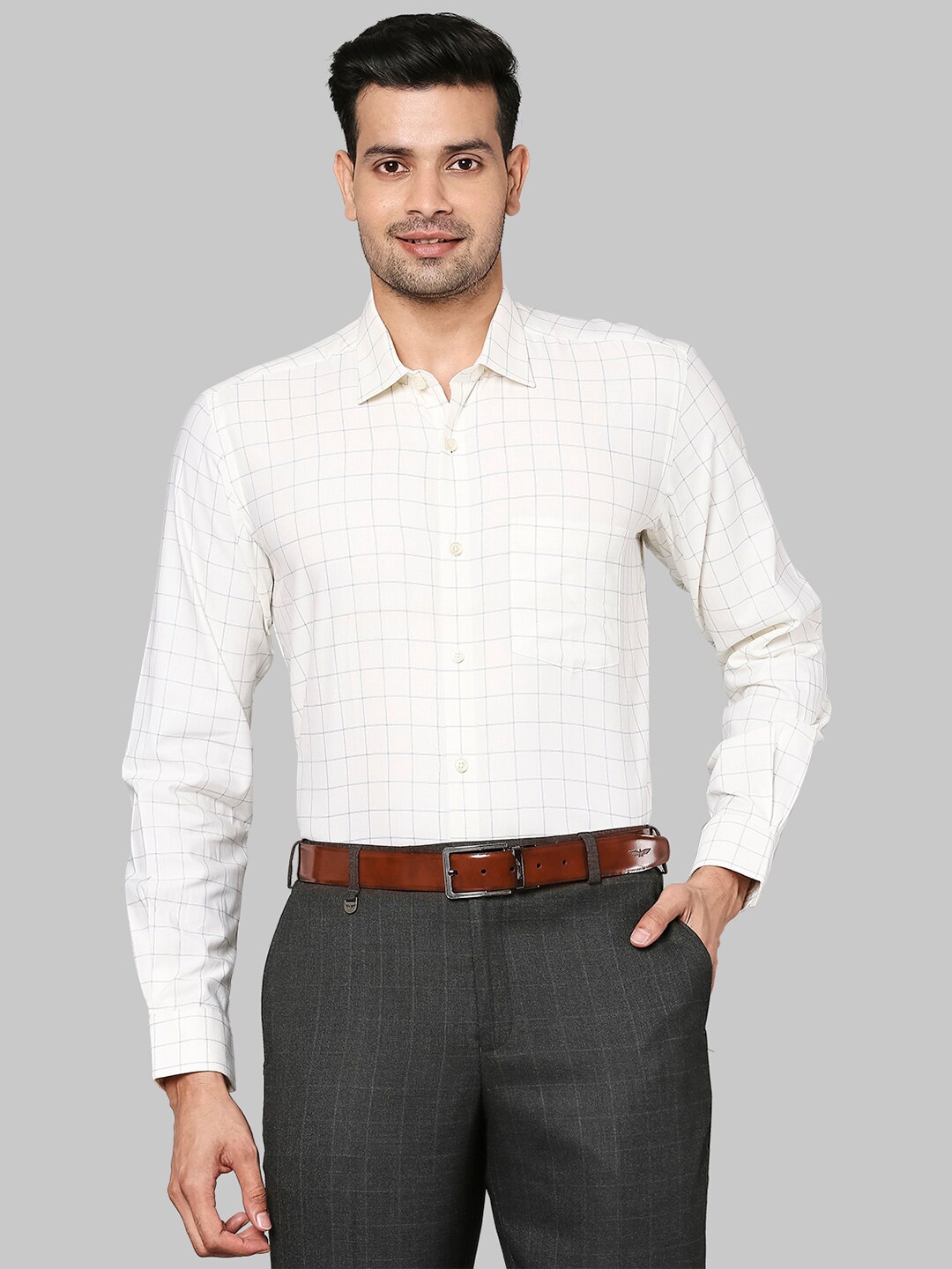

Park Avenue Men Light Yellow Grid Tattersall Checked Cotton Formal Shirt