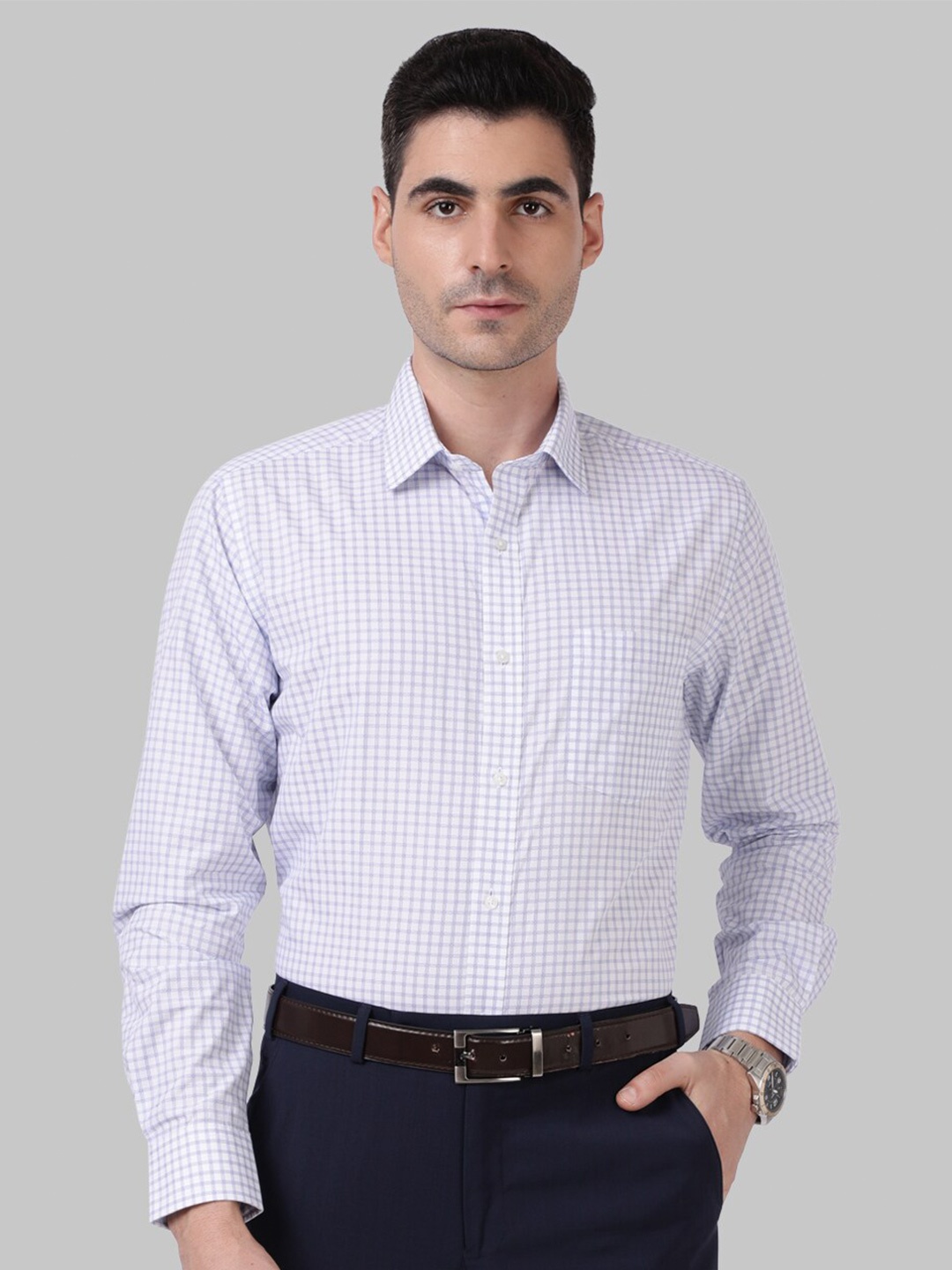 

Park Avenue Men Blue Grid Tattersall Checks Checked Formal Shirt
