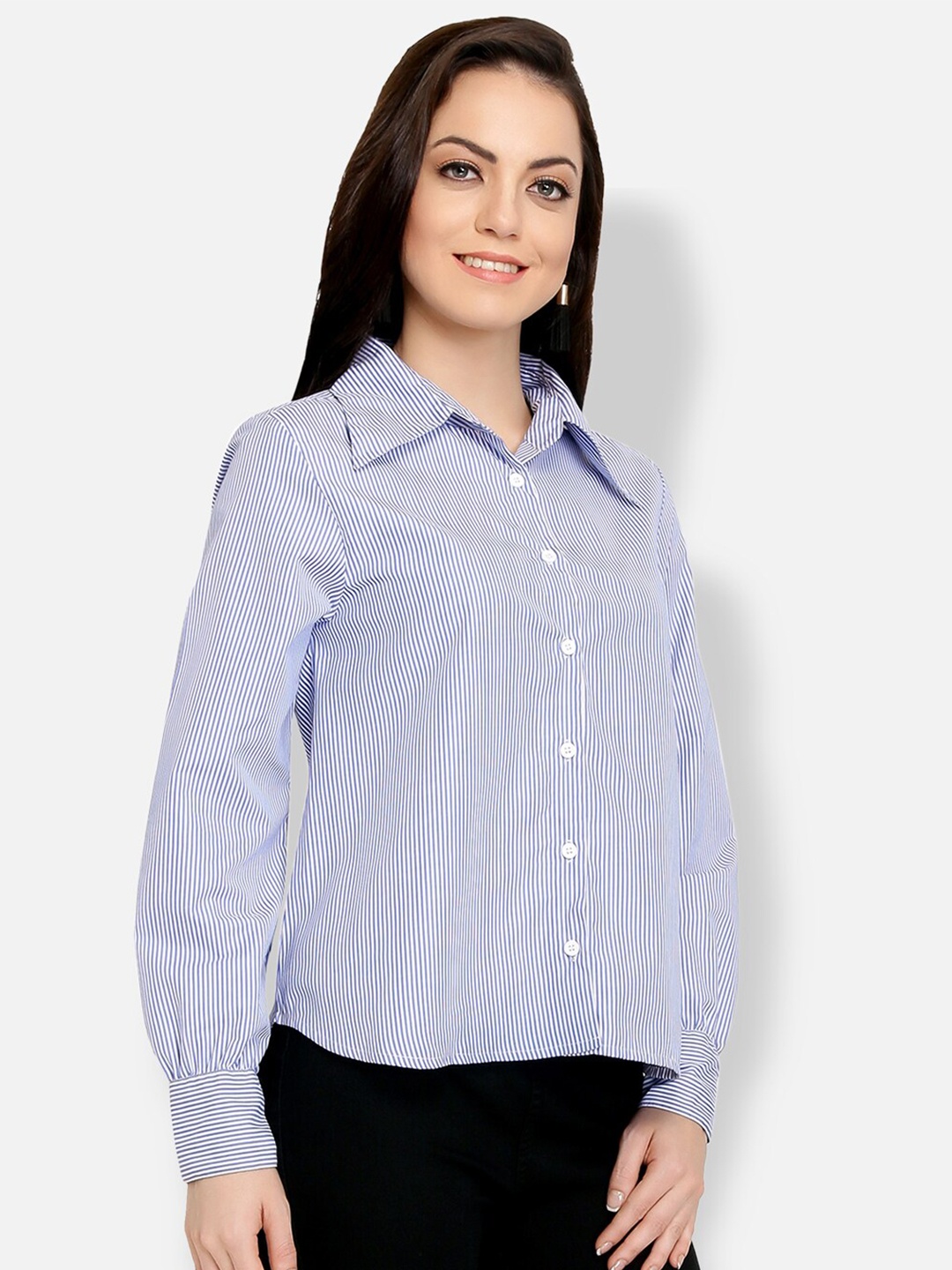 

Ashtag Women Blue Striped Formal Shirt