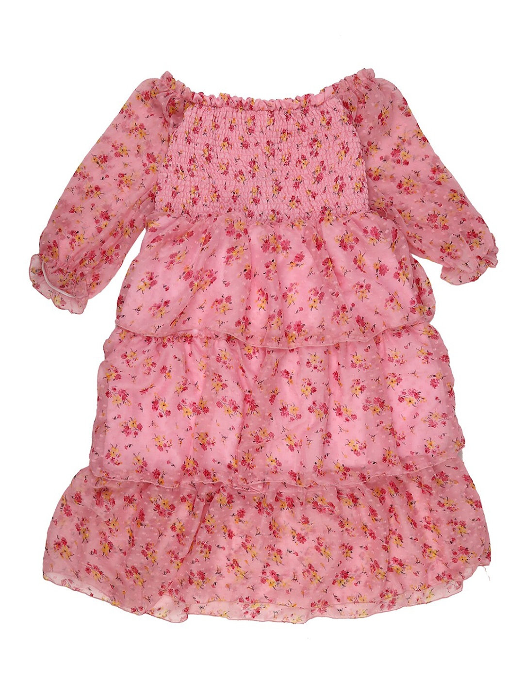 

V-Mart Girls Pink Floral Satin Drop-Waist Dress