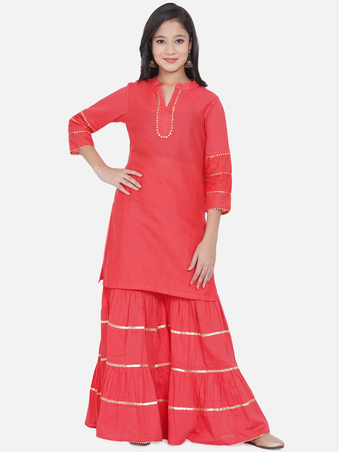 

Bitiya by Bhama Girls Pink Gotta Patti Kurta with Sharara