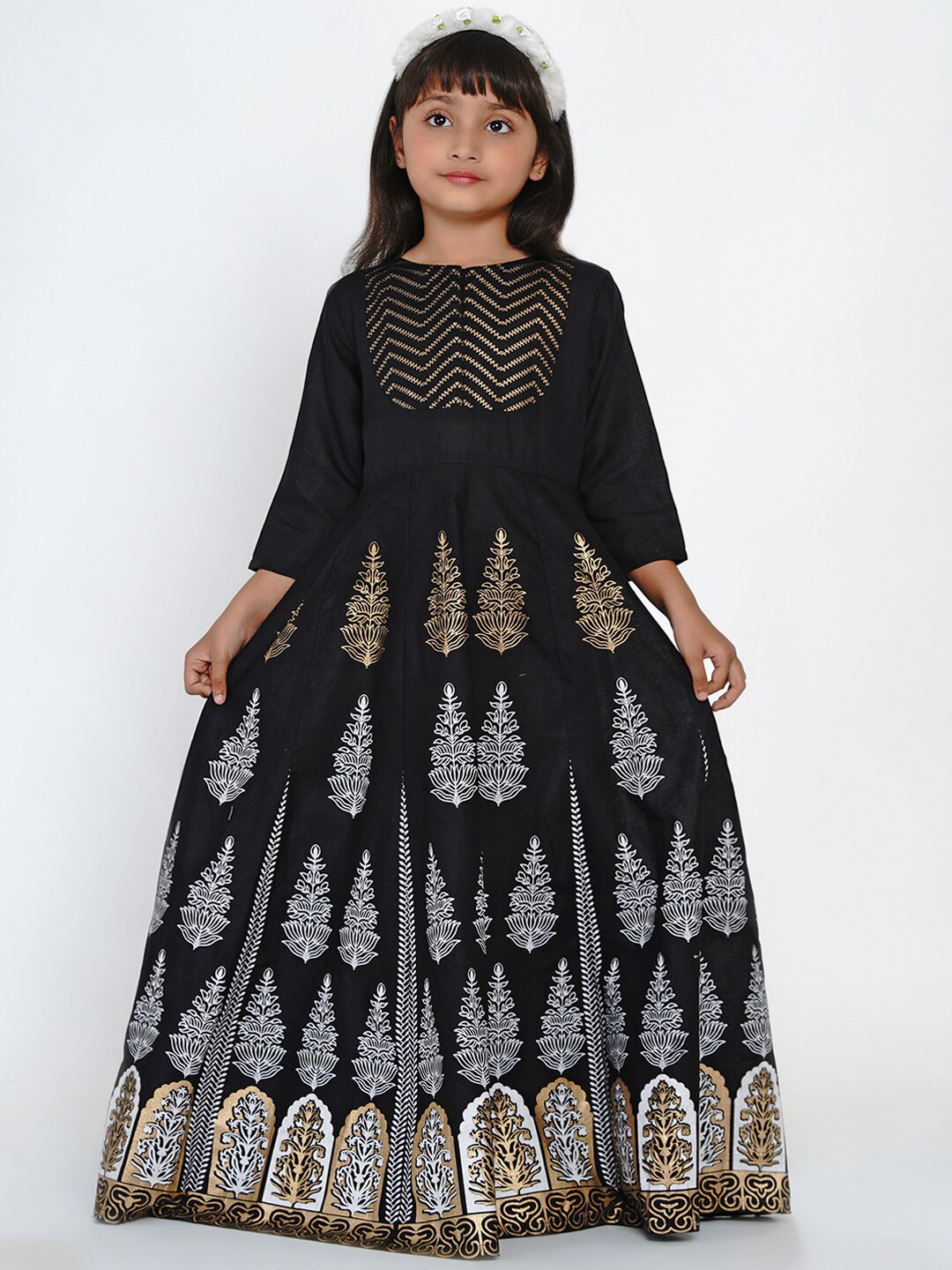 

Bitiya by Bhama Girls Black Ethnic Motifs Maxi Dress