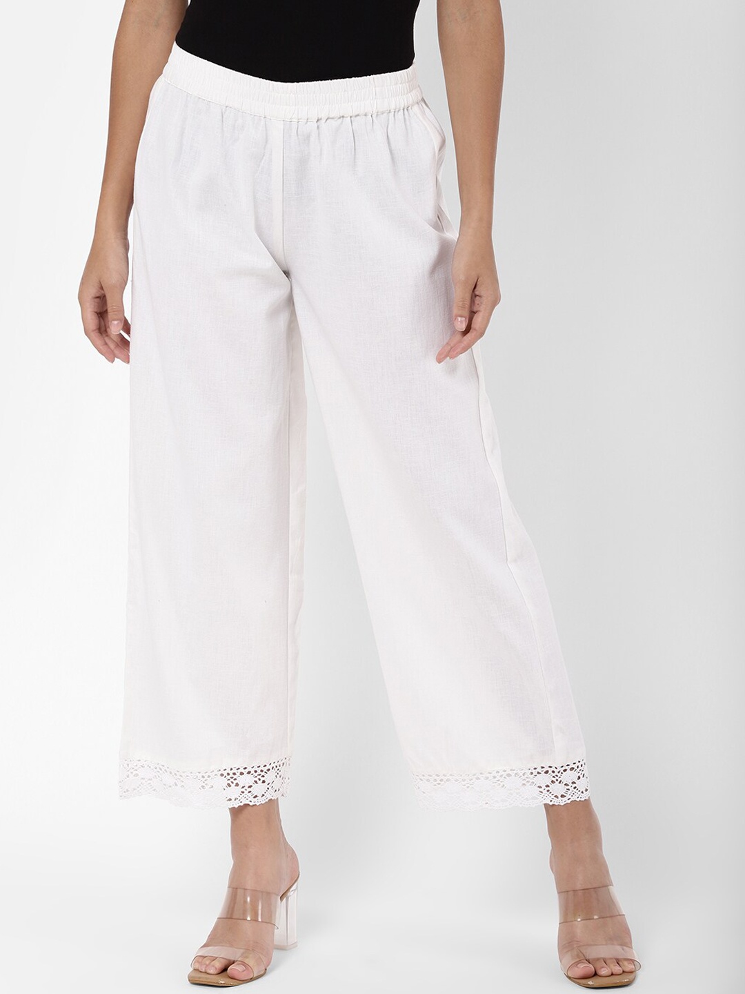

R&B Women White Relaxed Straight Leg Loose Fit Culottes Trousers