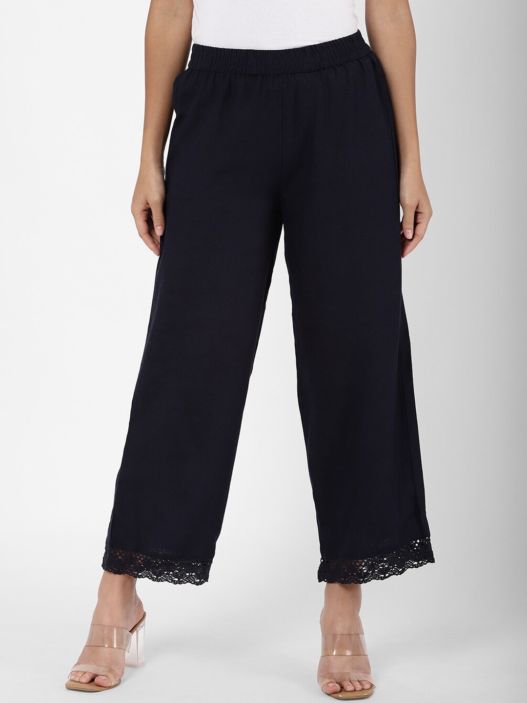 

R&B Women Black Relaxed Straight Leg Loose Fit Trousers