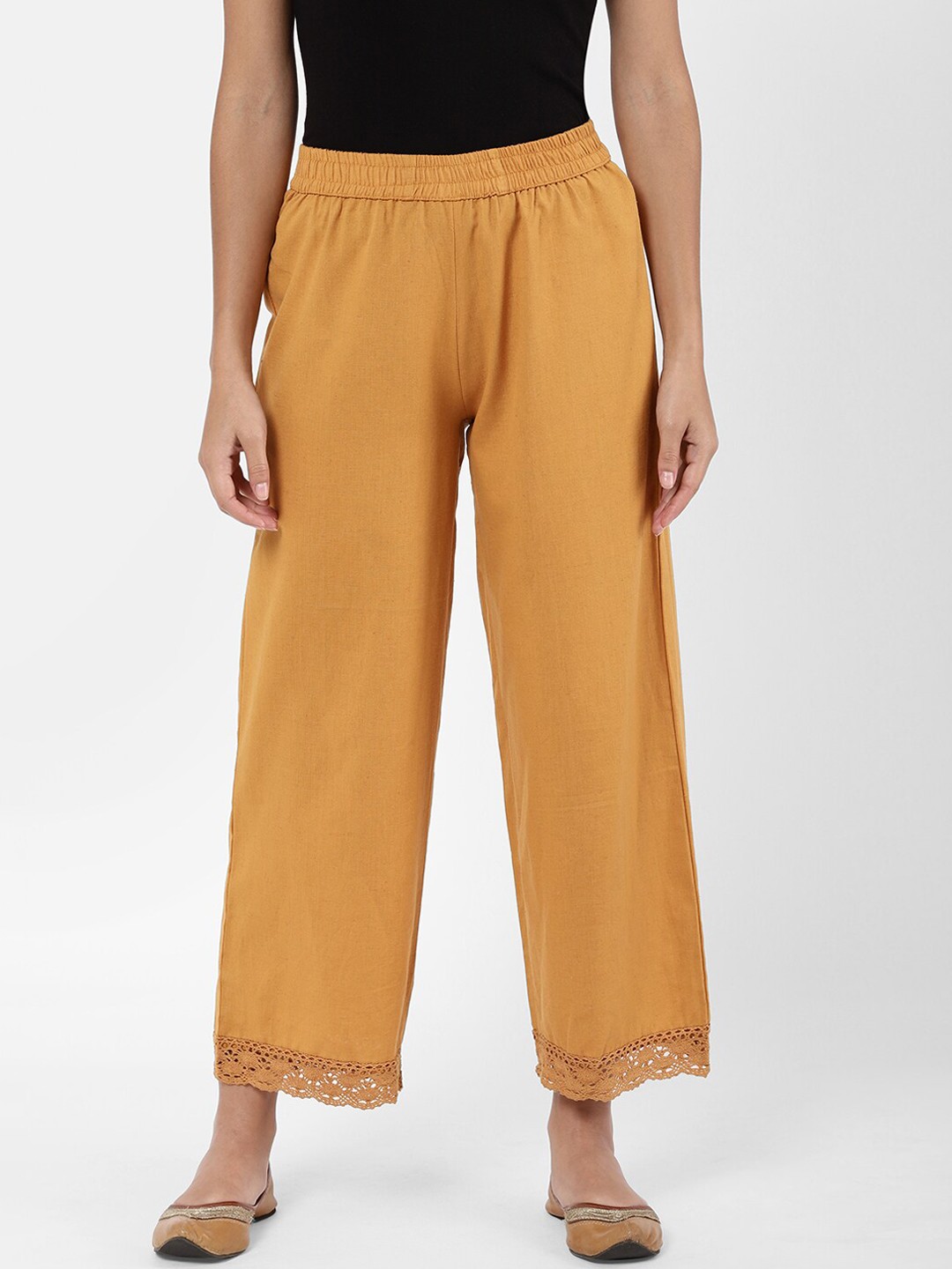 

R&B Women Yellow Relaxed Straight Leg Loose Fit Trousers