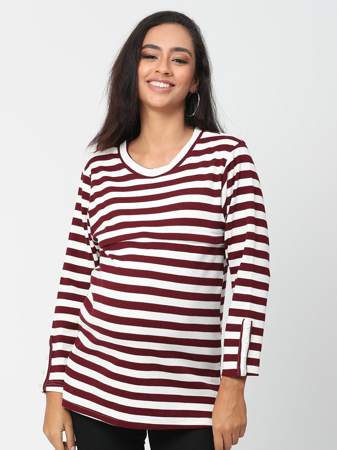 

The Mom Store Plum Stripes Maternity And Nursing Sweat Top, Maroon