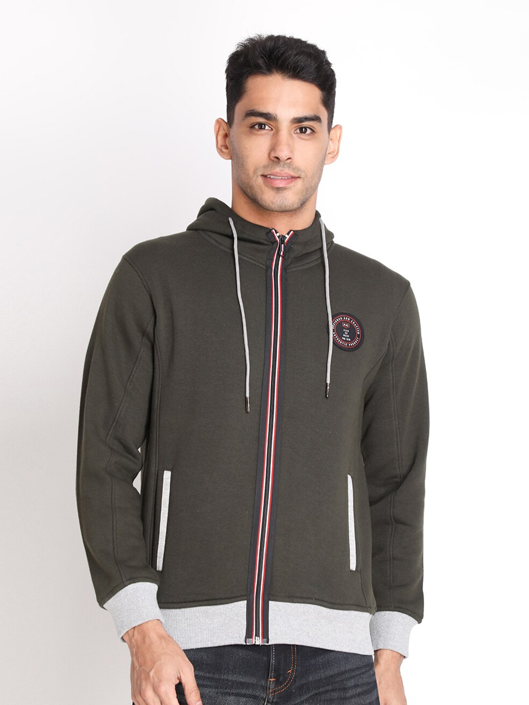 

PROTEX Men Olive Green Hooded Sweatshirt