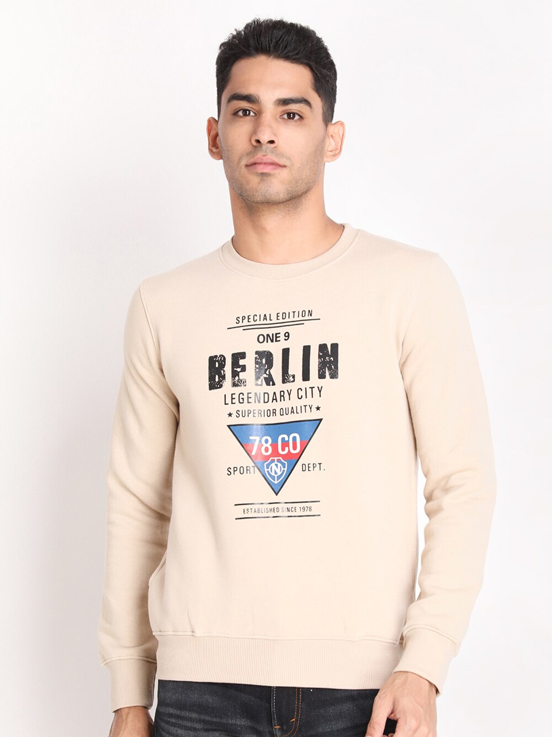 

PROTEX Men Camel Brown Printed Cotton Sweatshirt