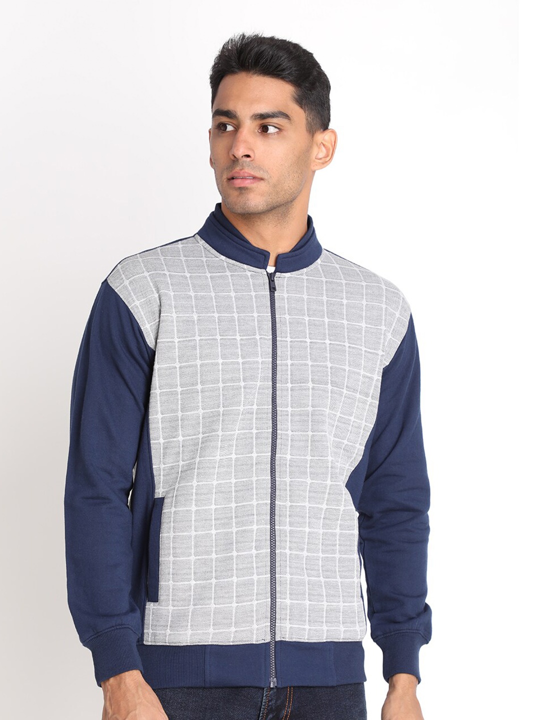

PROTEX Men Navy Blue Checked Sweatshirt