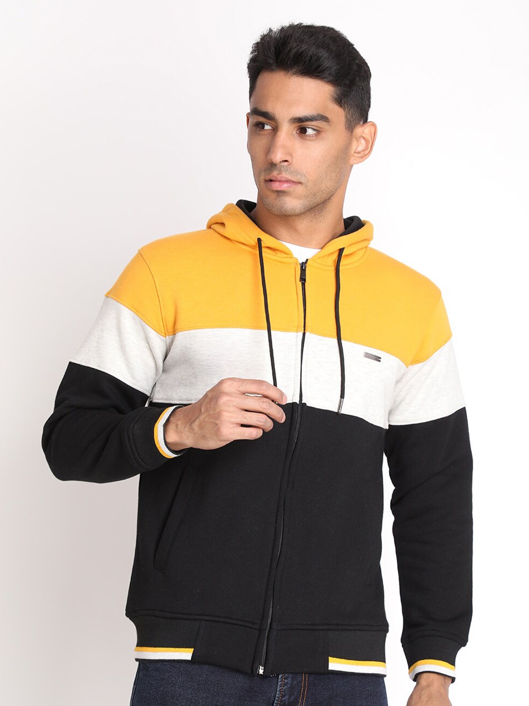 

PROTEX Men Yellow Colourblocked Hooded Sweatshirt