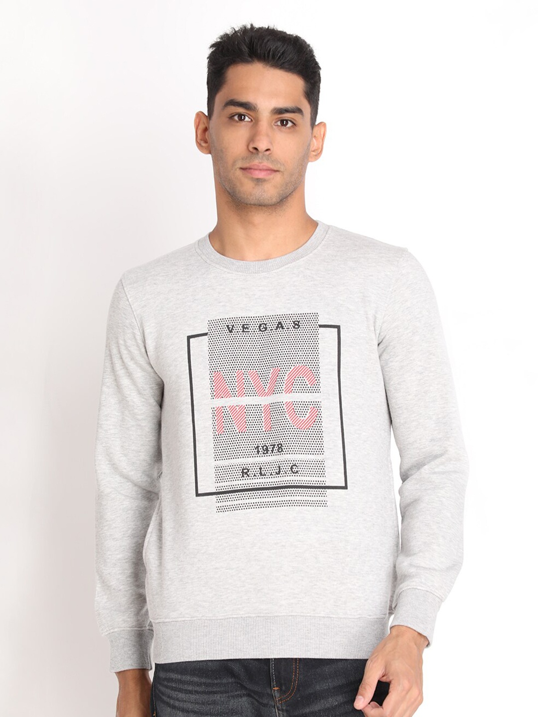 

PROTEX Men Grey Typography Printed Sweatshirt