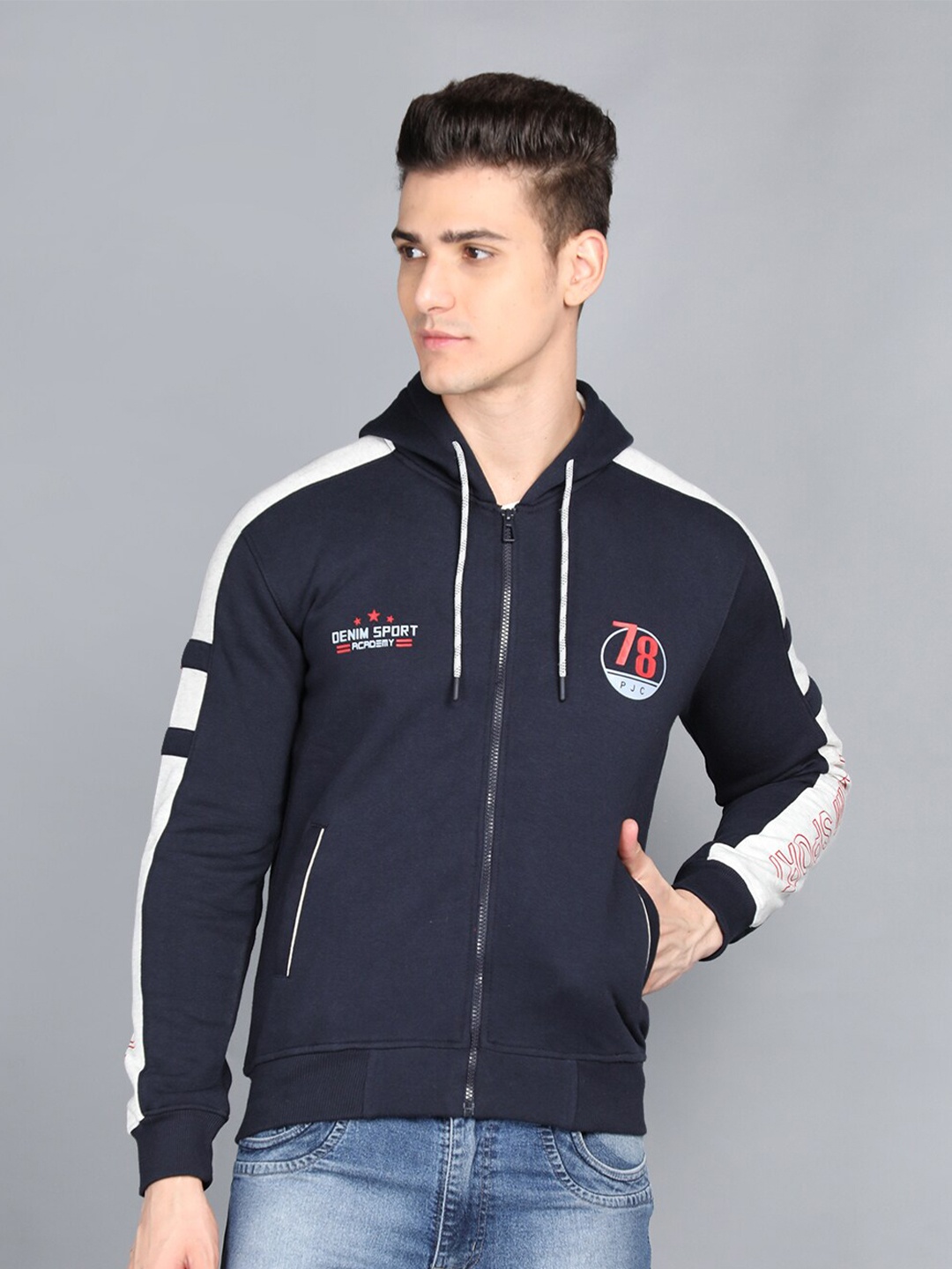 

PROTEX Men Navy Blue Printed Hooded Sweatshirt