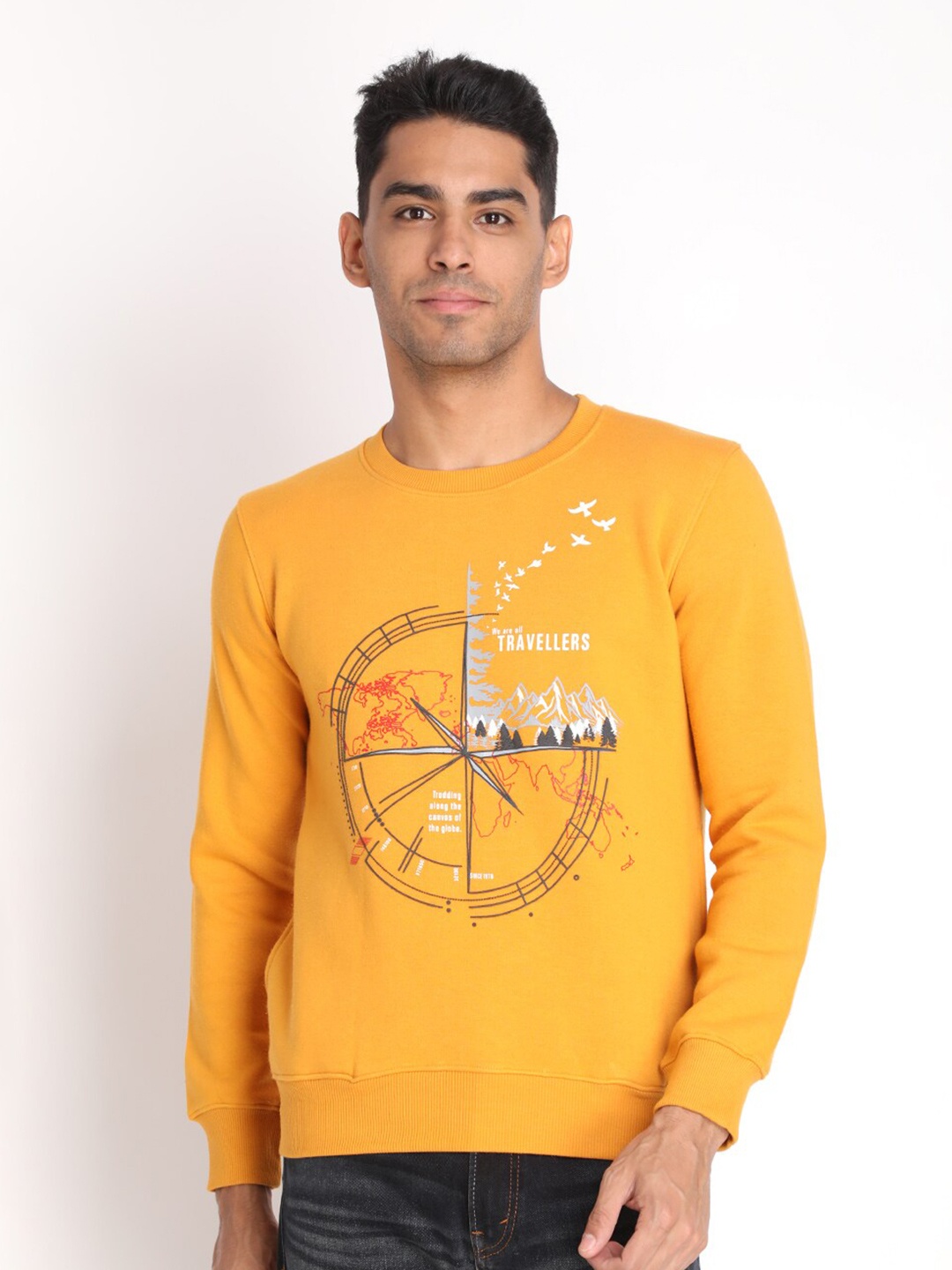 

PROTEX Men Mustard Printed Full Sleeve Sweatshirt