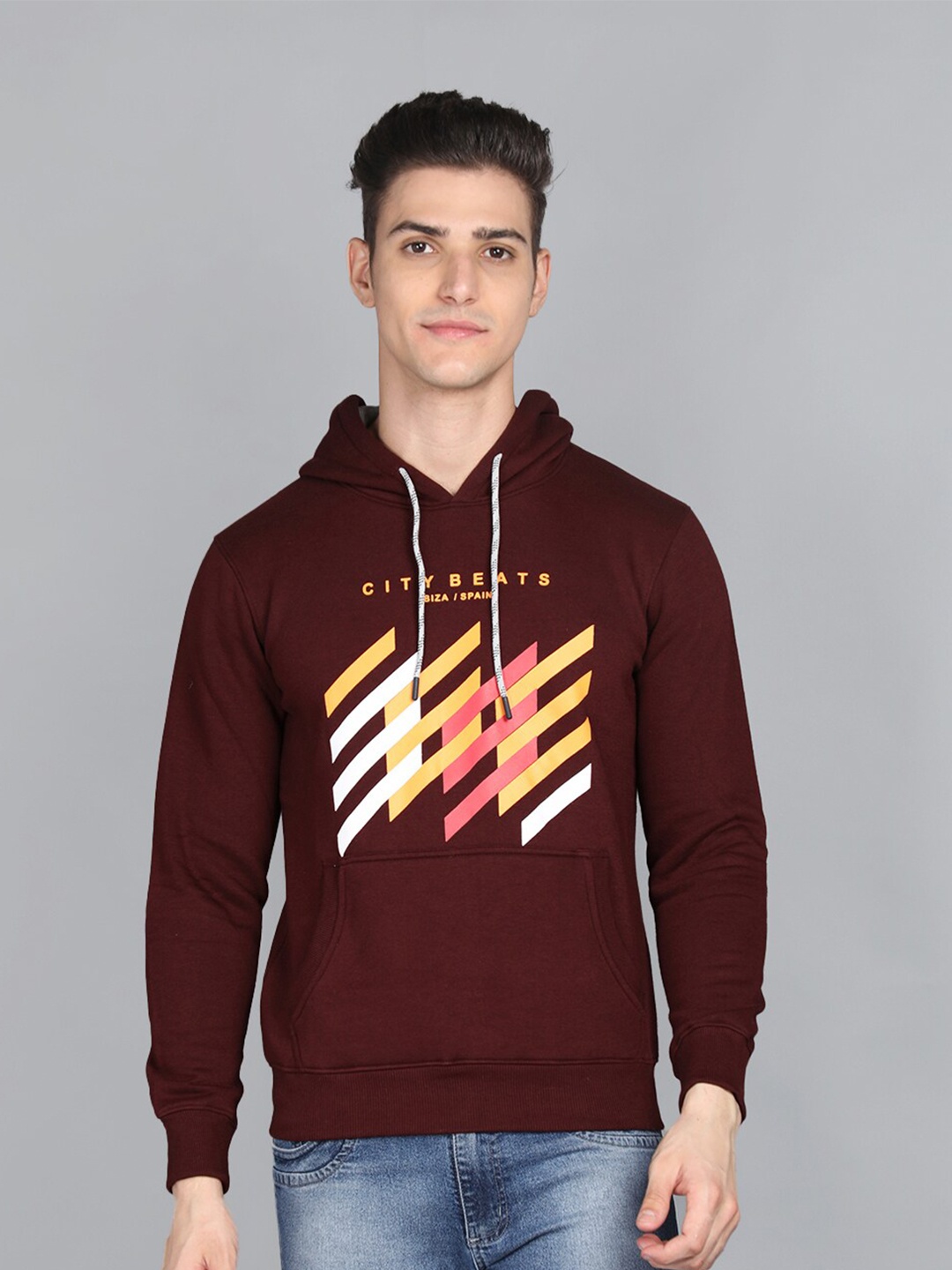 

PROTEX Men Maroon Printed Hooded Sweatshirt