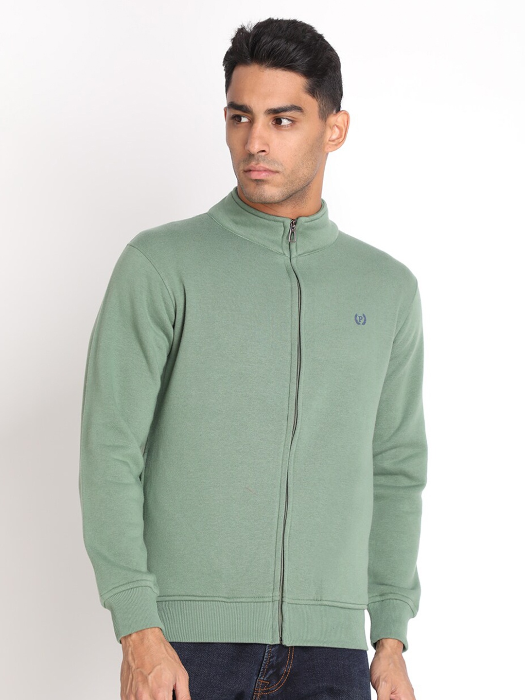 

PROTEX Men Green solid Mandarin Collar Sweatshirt