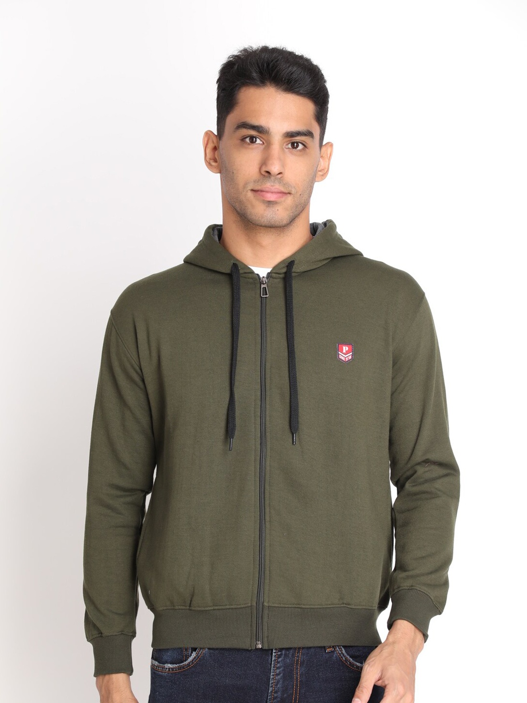 

PROTEX Men Olive Green Hooded Sweatshirt