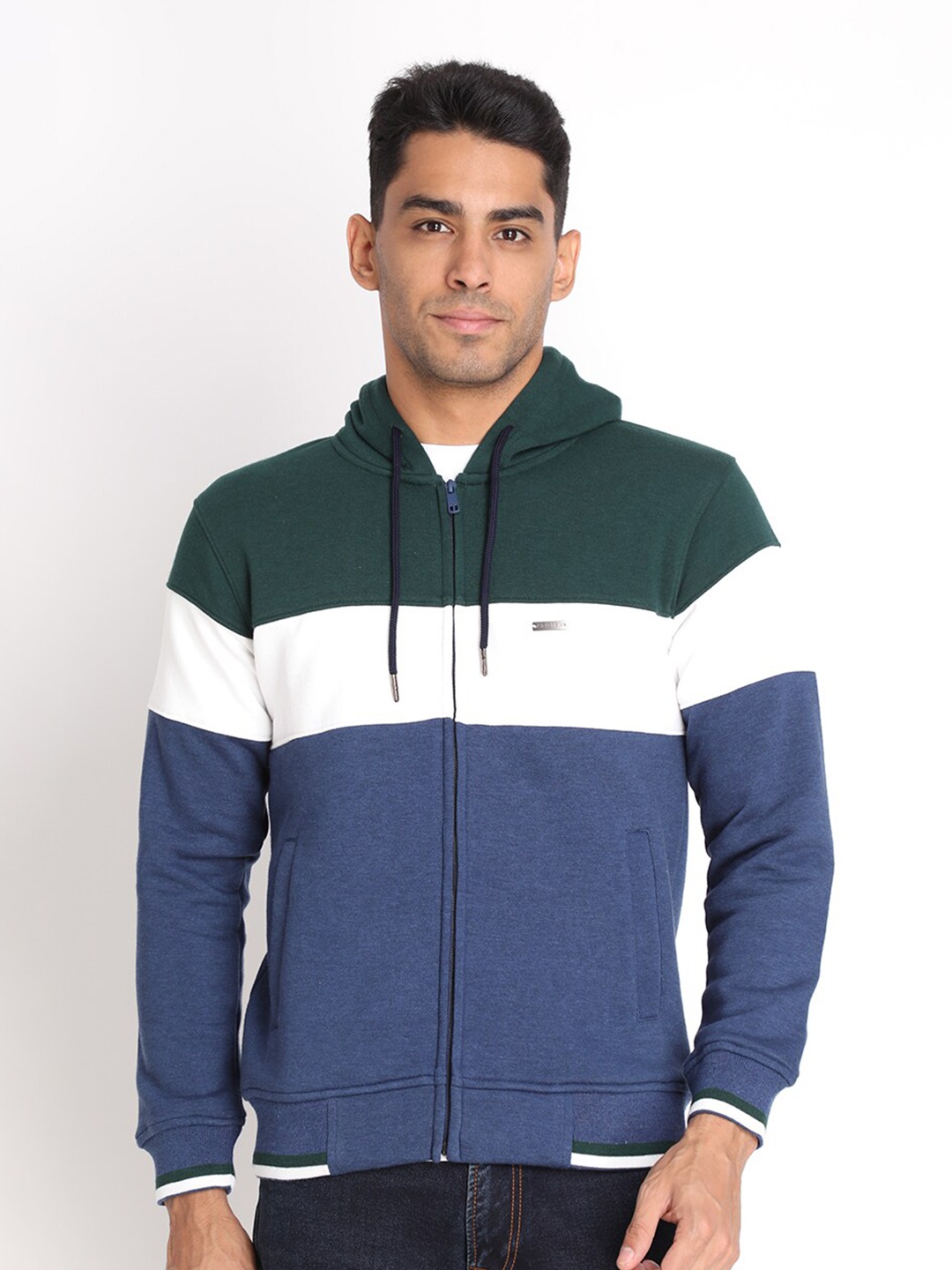 

PROTEX Men Green Colourblocked Hooded Sweatshirt