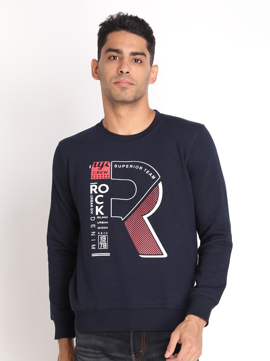 

PROTEX Men Navy Blue Printed Sweatshirt