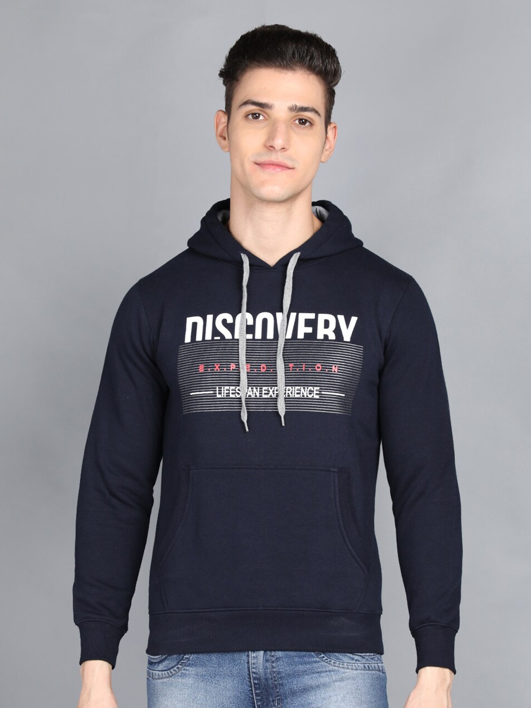 

PROTEX Men Navy Blue Printed Hooded Sweatshirt
