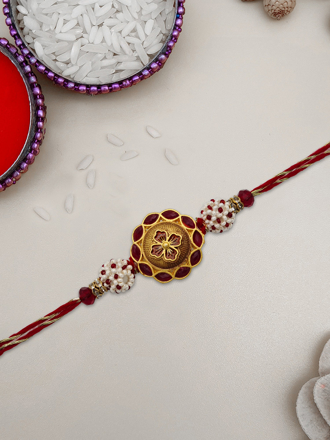 

STYBUZZ Red Stone-Studded Rakhi With Greeting Card And Roli Chawal