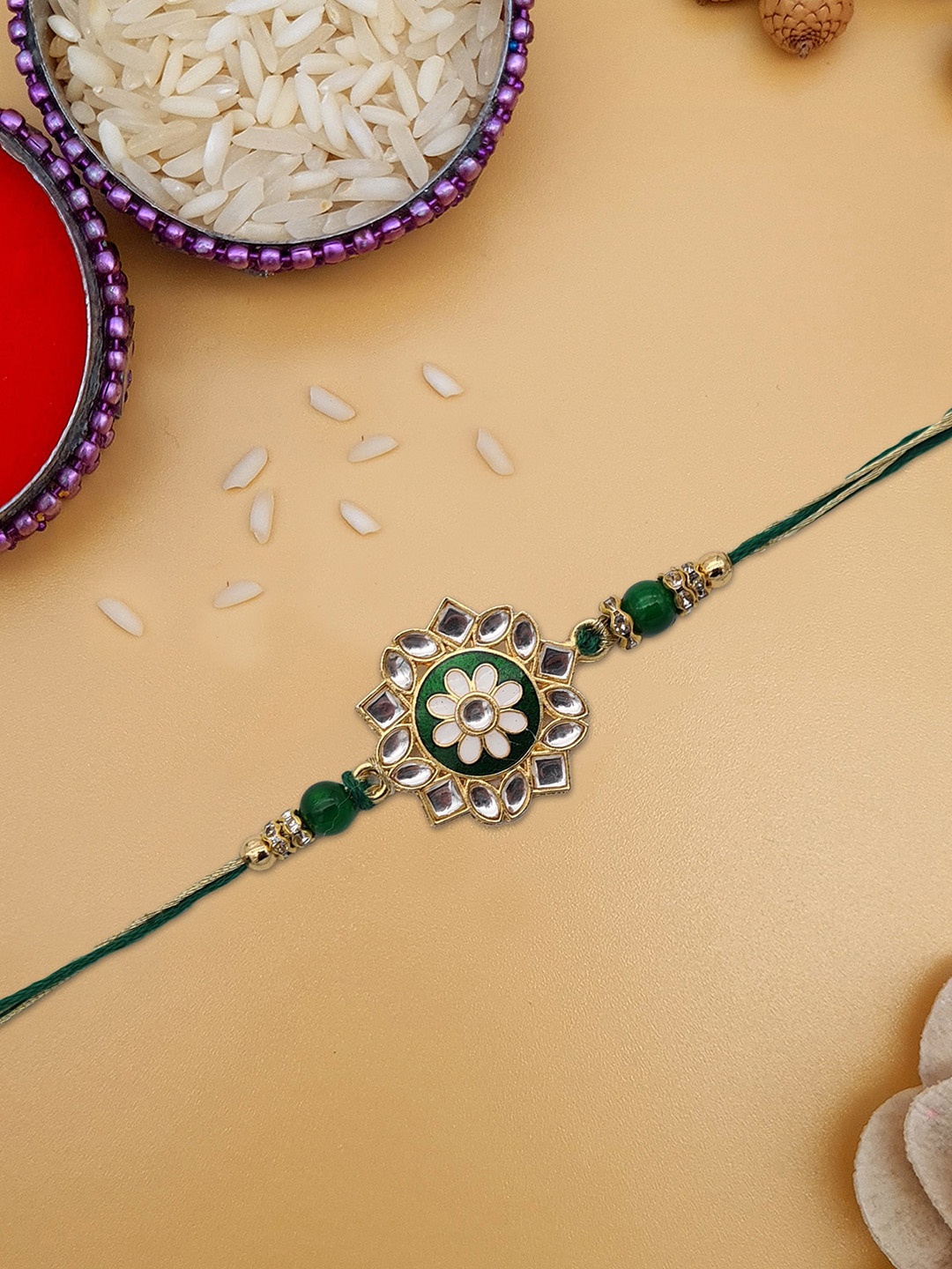 

STYBUZZ Green Meenakari Kundan Rakhi
