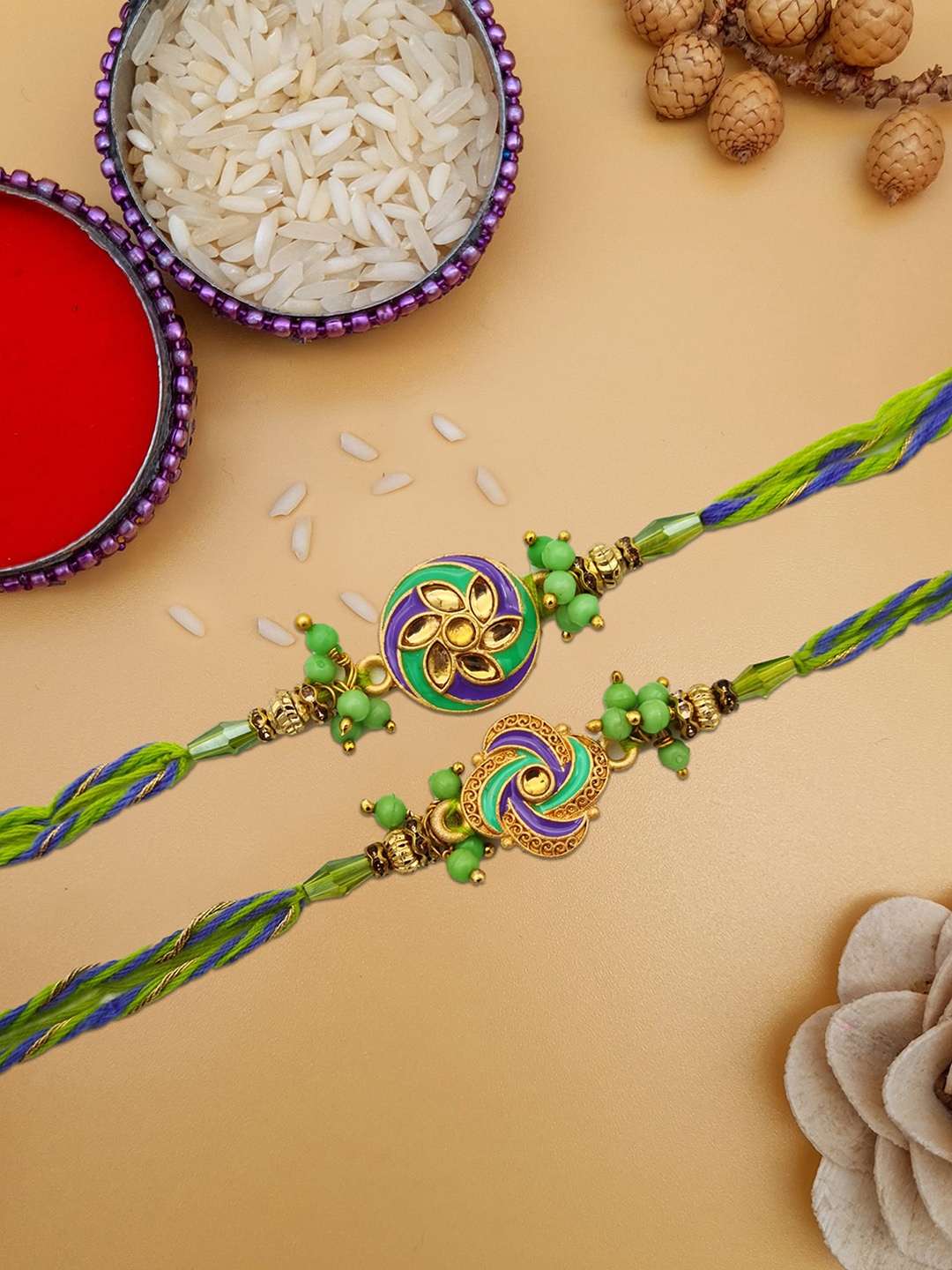 

STYBUZZ Green Set of 2 Meenakari Rakhi