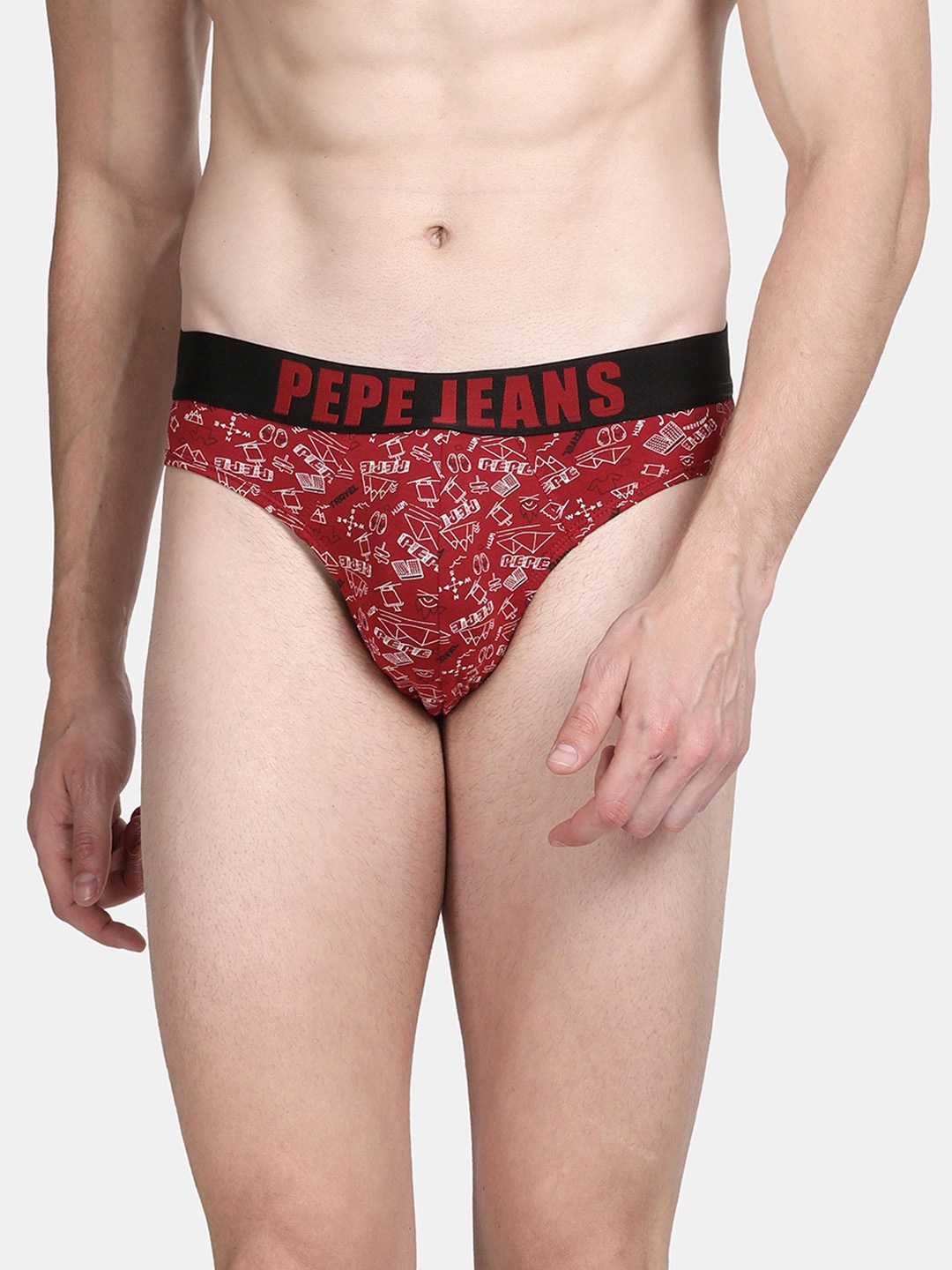 

Pepe Jeans Men Red Printed Cotton Basic Briefs