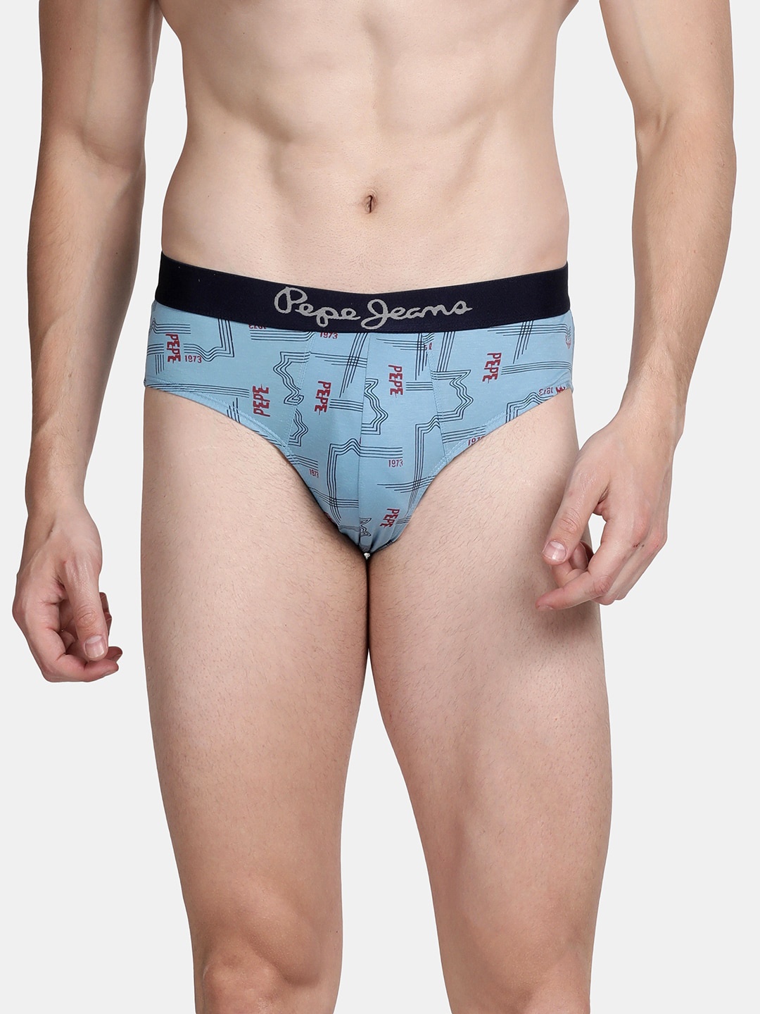 

Pepe Jeans Men Blue Printed Basic Cotton Briefs