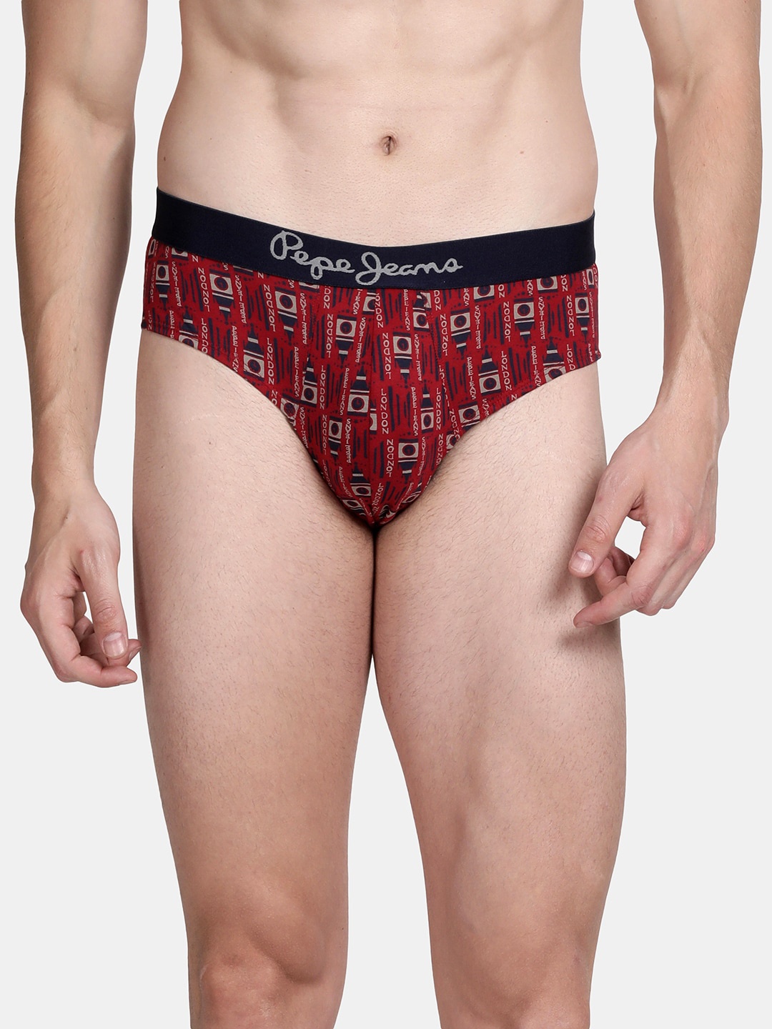 

Pepe Jeans Men Red Printed Pure Cotton Basic Briefs
